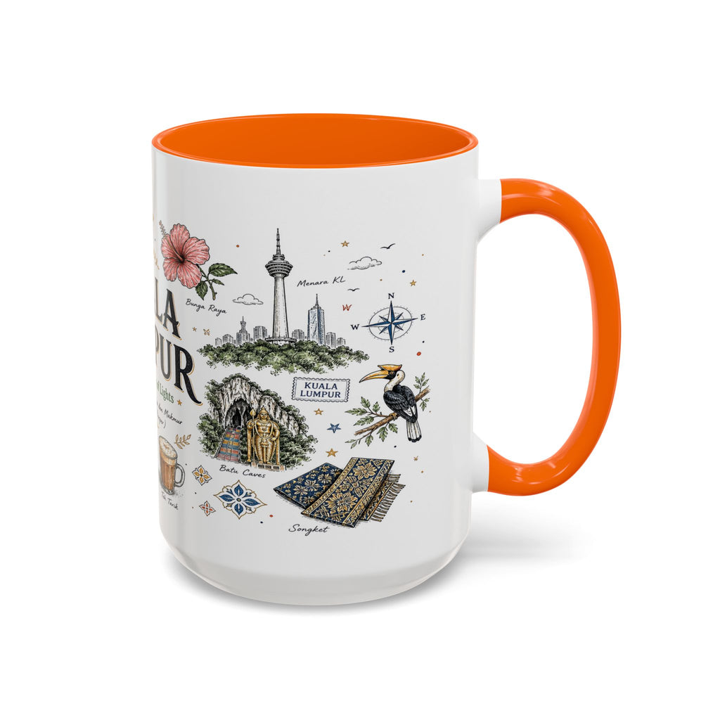 Kuala Lumpur Coffee Mug | Malaysia Souvenir Travel Gift | Accent Color Ceramic 11oz 15oz