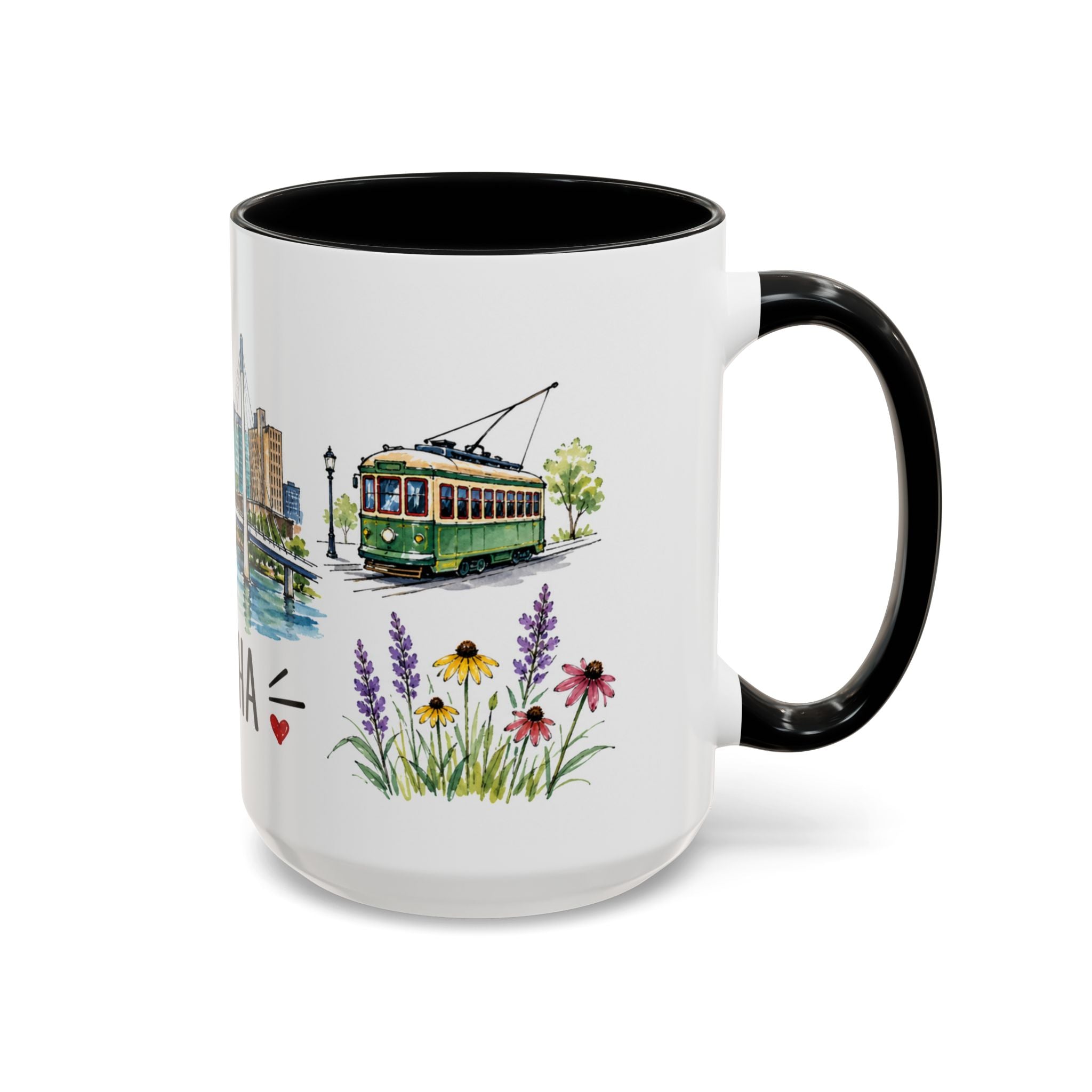Omaha Illustrated Travel Mug | City Souvenir Accent Coffee Mug | 11oz 15oz Ceramic Cup