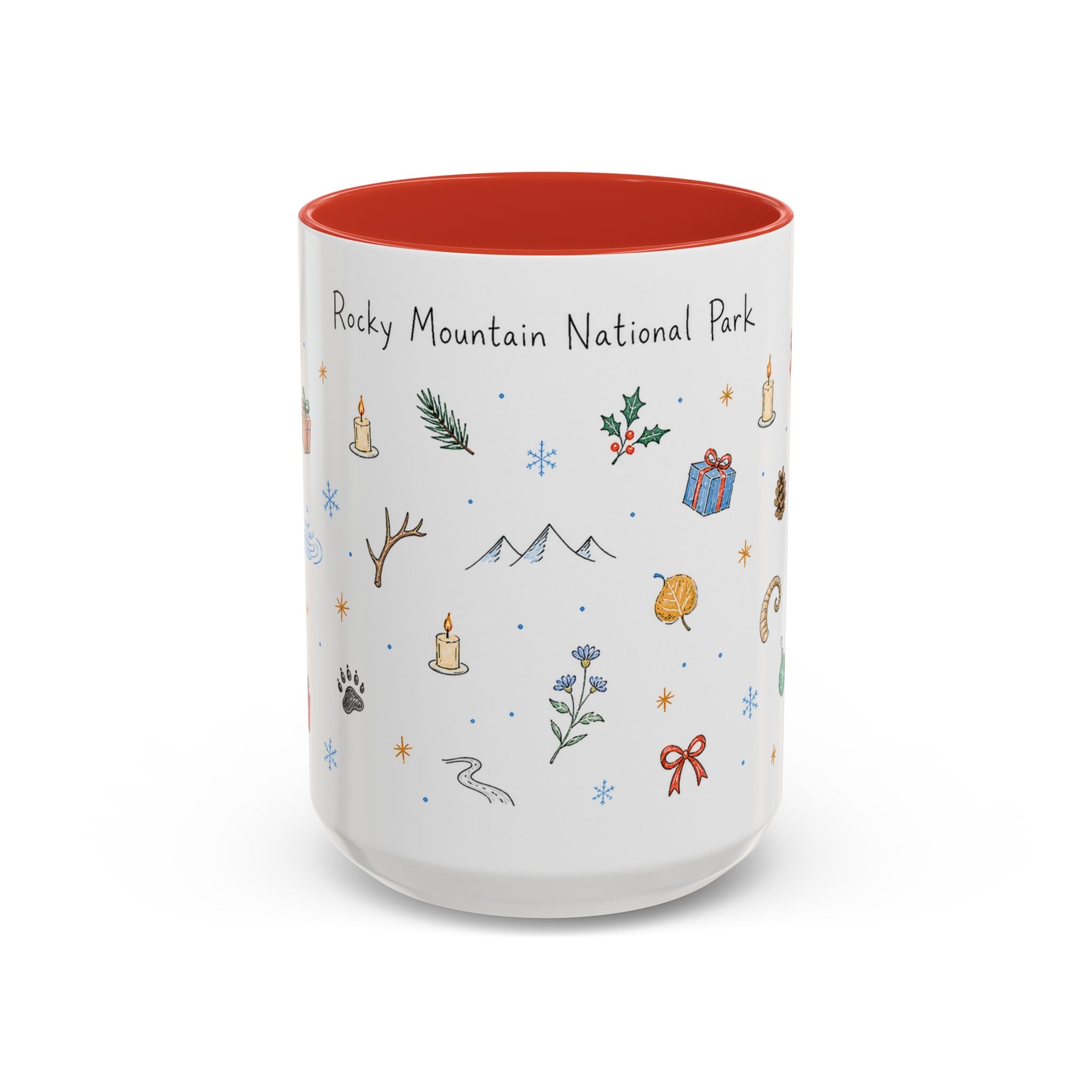 Rocky Mountain National Park Christmas Mug | Watercolor Travel Souvenir | Holiday Gift | Accent Ceramic Coffee Cup 11oz 15oz