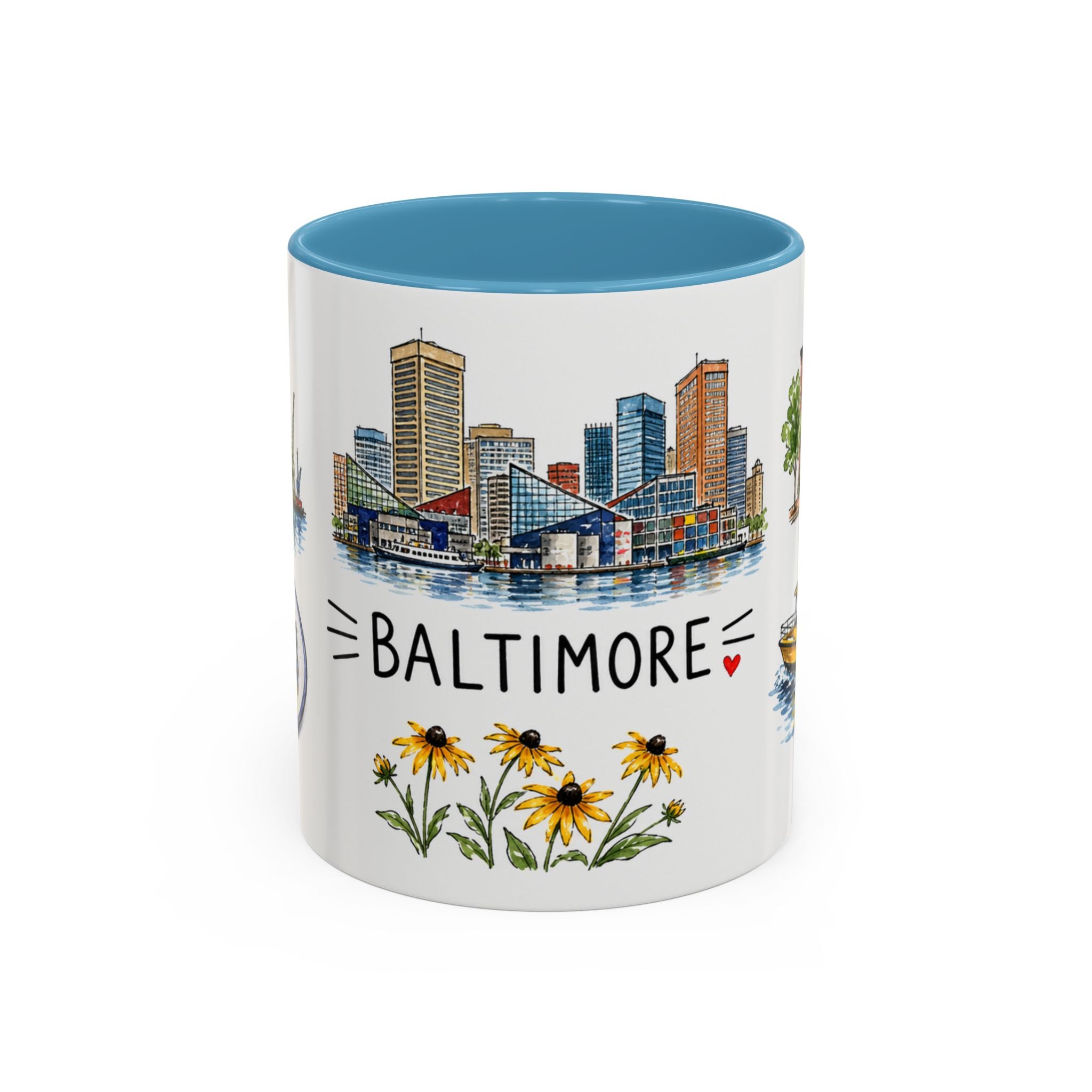 Baltimore Illustrated Travel Mug | City Souvenir Accent Coffee Mug | 11oz 15oz Ceramic Cup