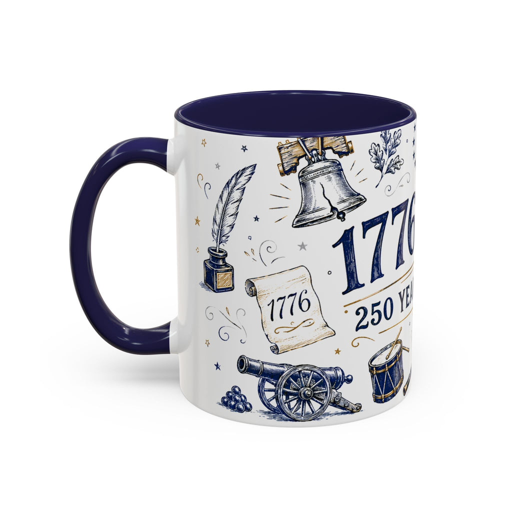 America 250 Coffee Mug | 1776-2026 Patriotic 4th of July Gift | Accent Color Ceramic 11oz 15oz