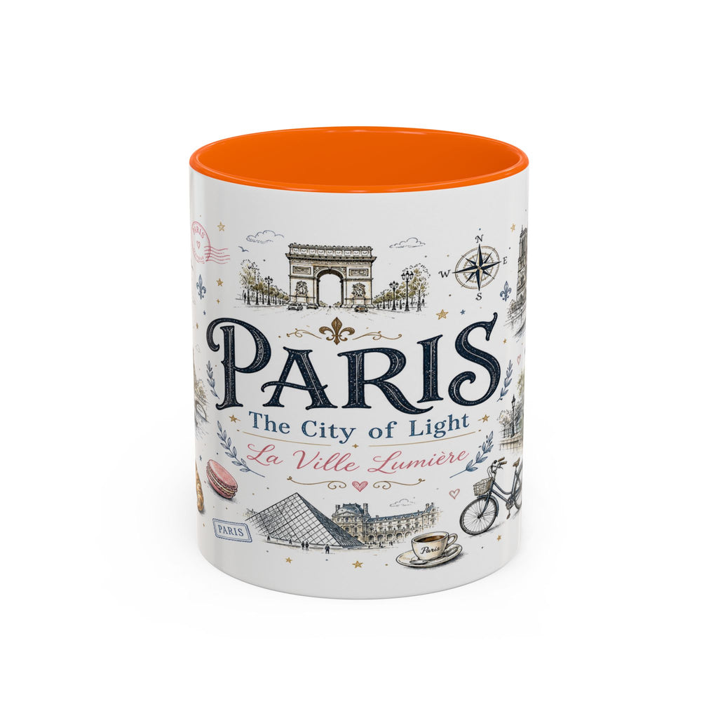 Paris Coffee Mug | France Souvenir Travel Gift | Accent Color Ceramic 11oz 15oz