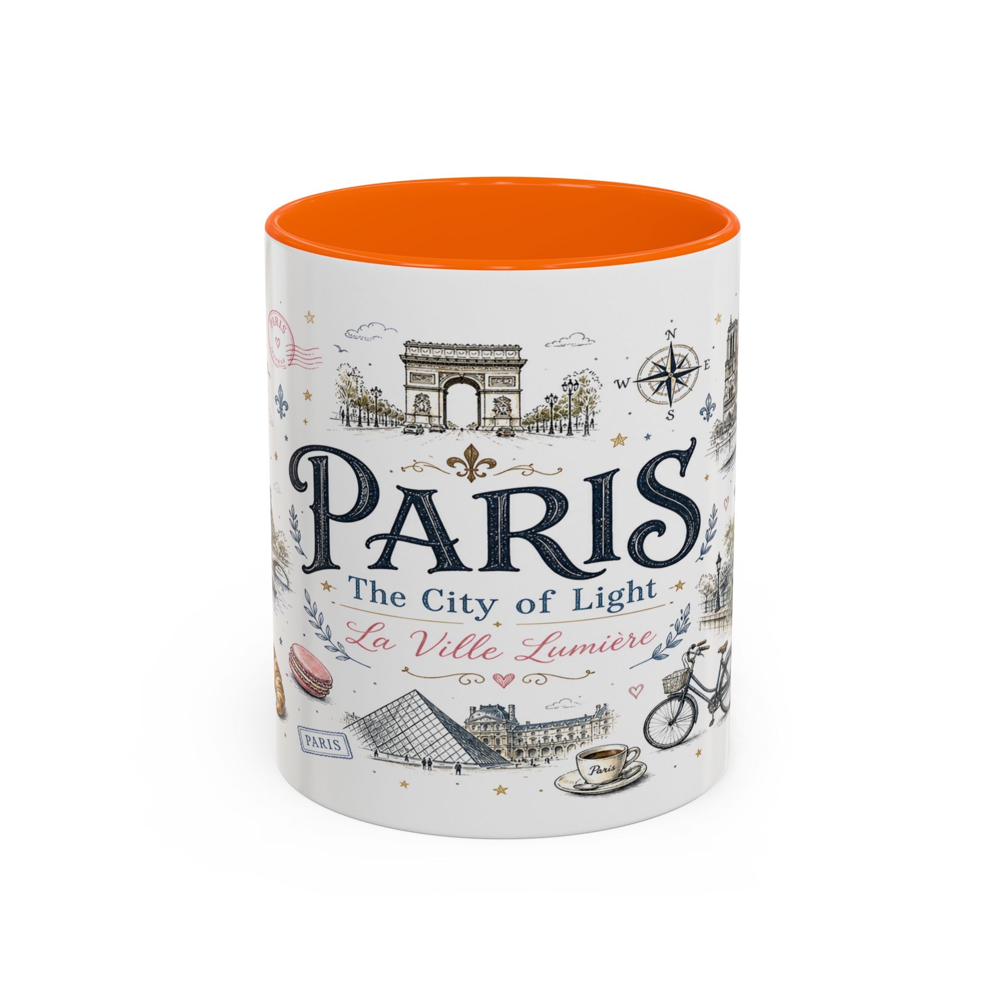 Paris Coffee Mug | France Souvenir Travel Gift | Accent Color Ceramic 11oz 15oz