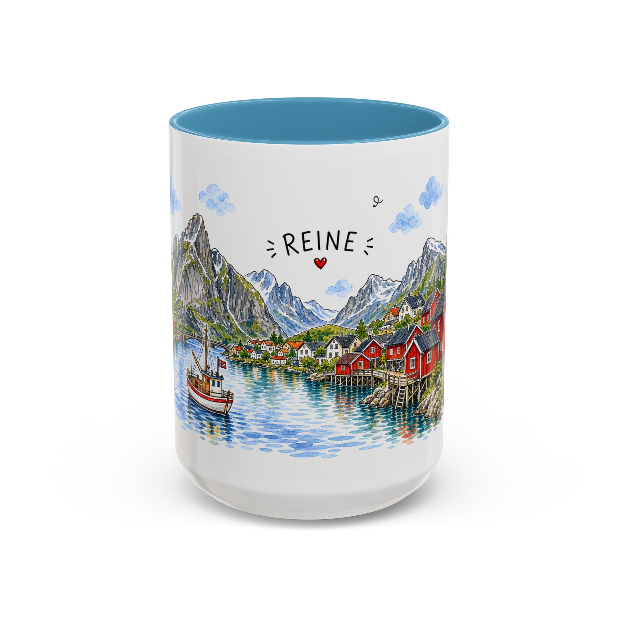 Reine Illustrated Travel Mug | Norway Souvenir Accent Coffee Mug | 11oz 15oz Ceramic Cup