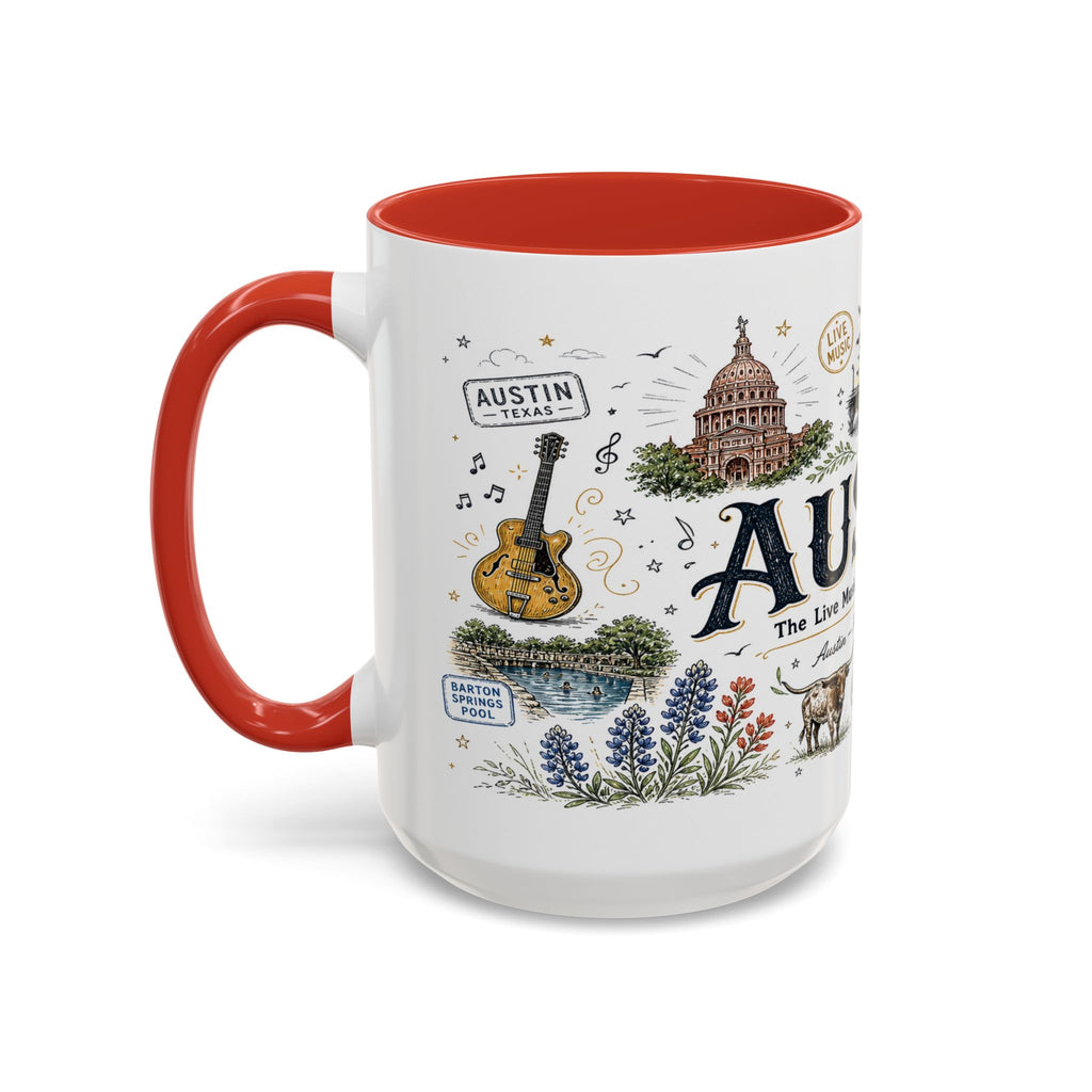 Austin Coffee Mug | Texas Souvenir City Gift | Accent Color Ceramic 11oz 15oz