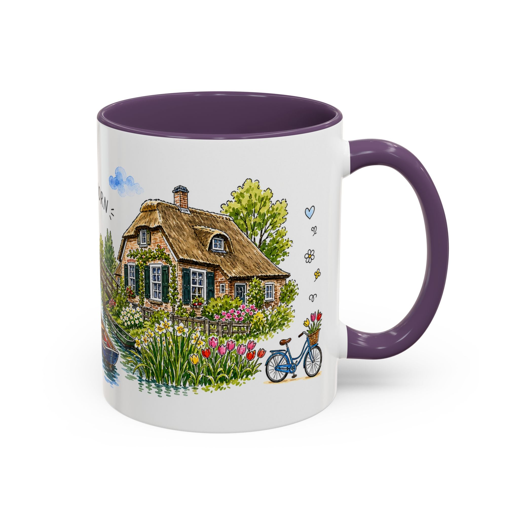 Giethoorn Illustrated Travel Mug | Netherlands Souvenir Accent Coffee Mug | 11oz 15oz Ceramic Cup