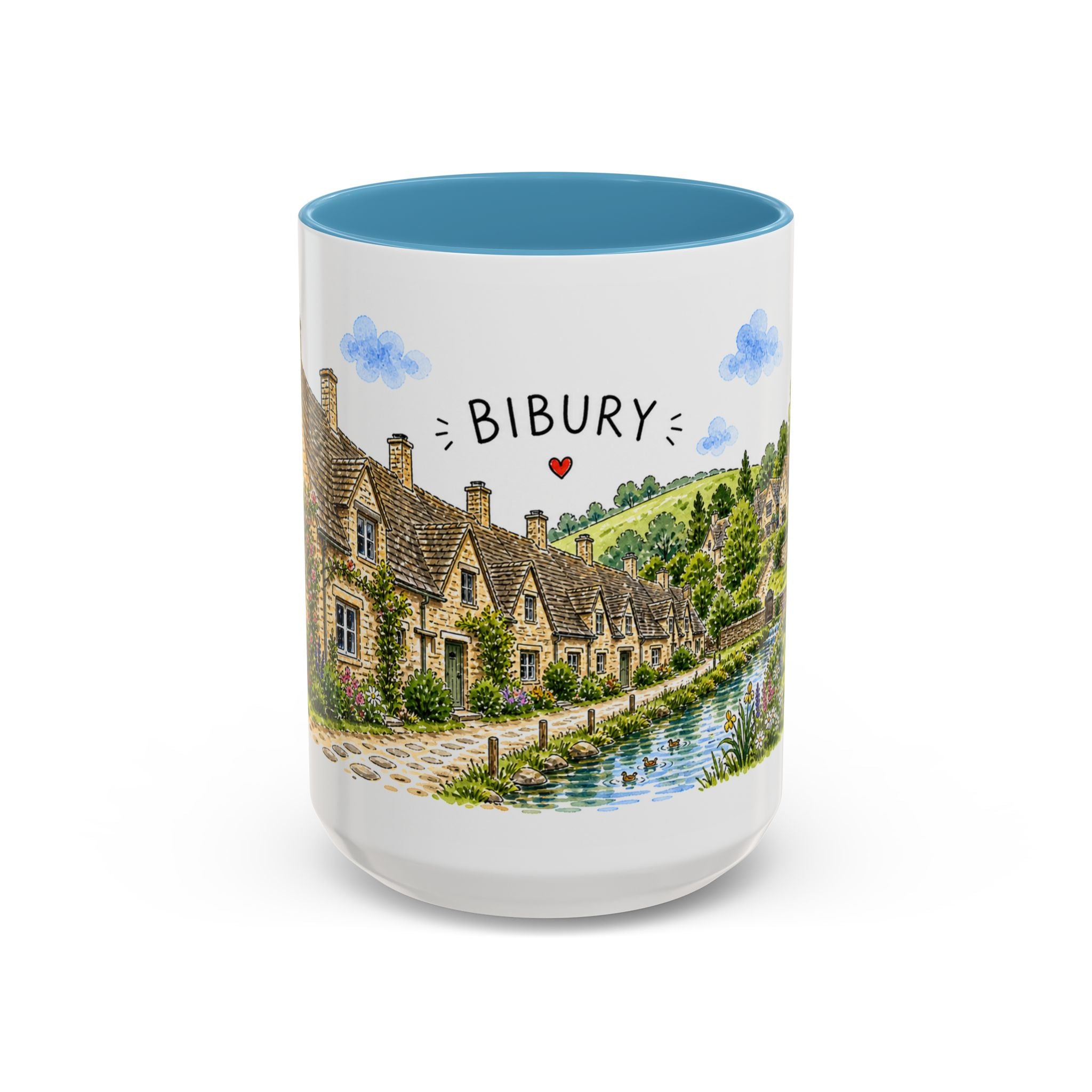 Bibury Illustrated Travel Mug | England Souvenir Accent Coffee Mug | 11oz 15oz Ceramic Cup