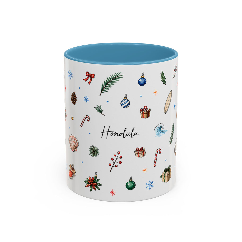 Honolulu Christmas Mug | Watercolor City Souvenir | Ceramic Coffee Cup (11oz 15oz)