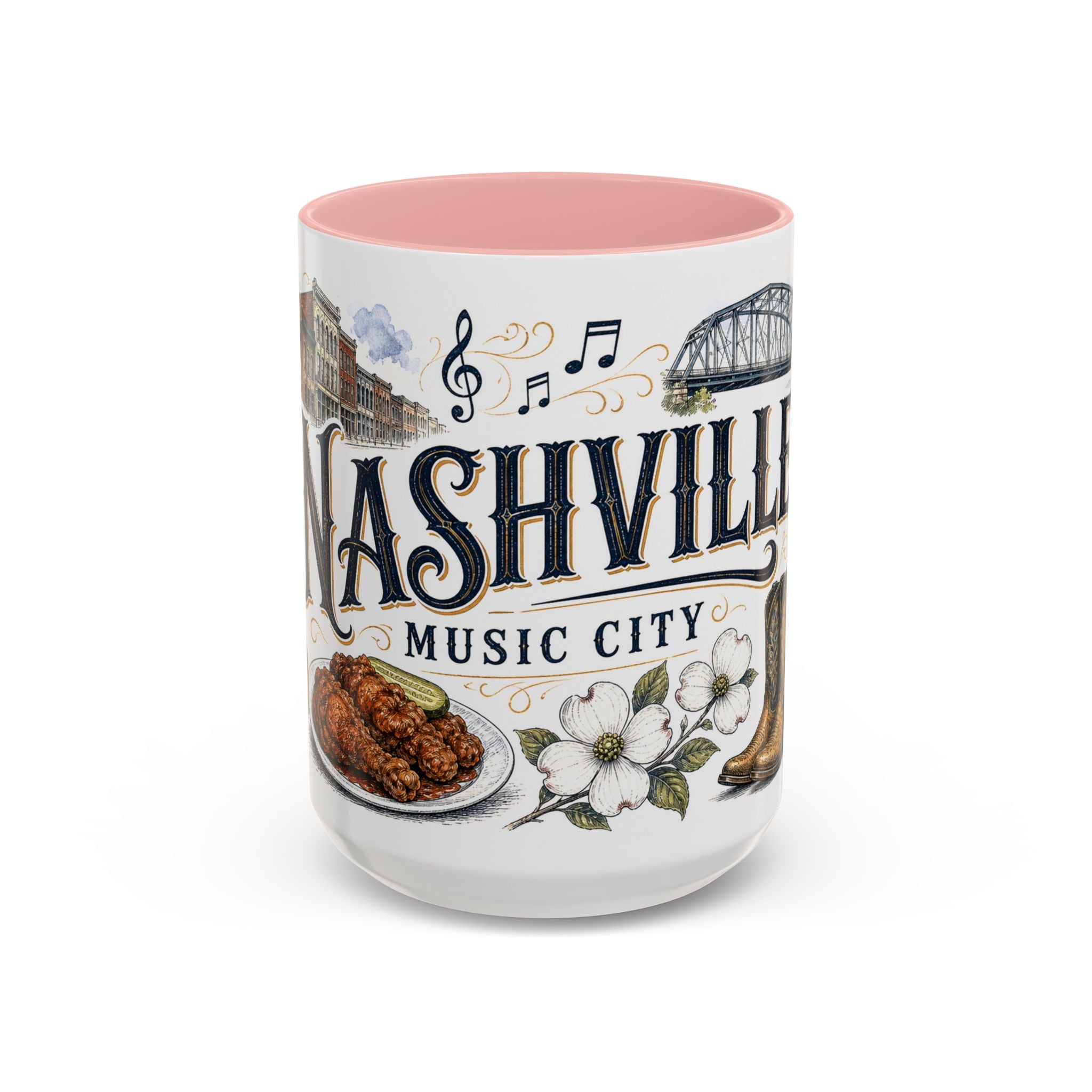 Nashville Coffee Mug | United States Travel Souvenir | Vintage Illustrated City Gift | 11 oz 15 oz Accent Mug