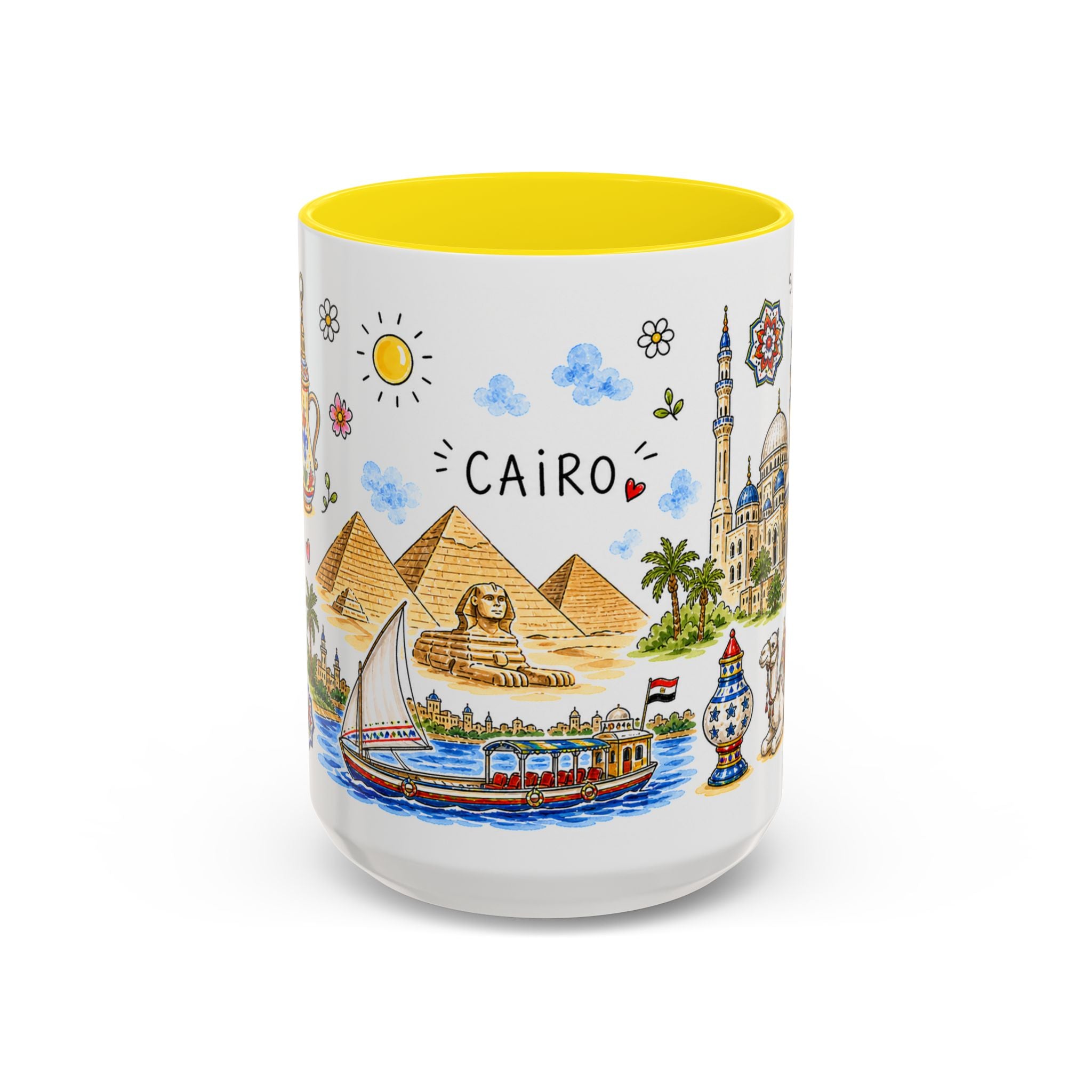 Cairo Illustrated Travel Mug | City Souvenir Accent Coffee Mug | 11oz 15oz Ceramic Cup