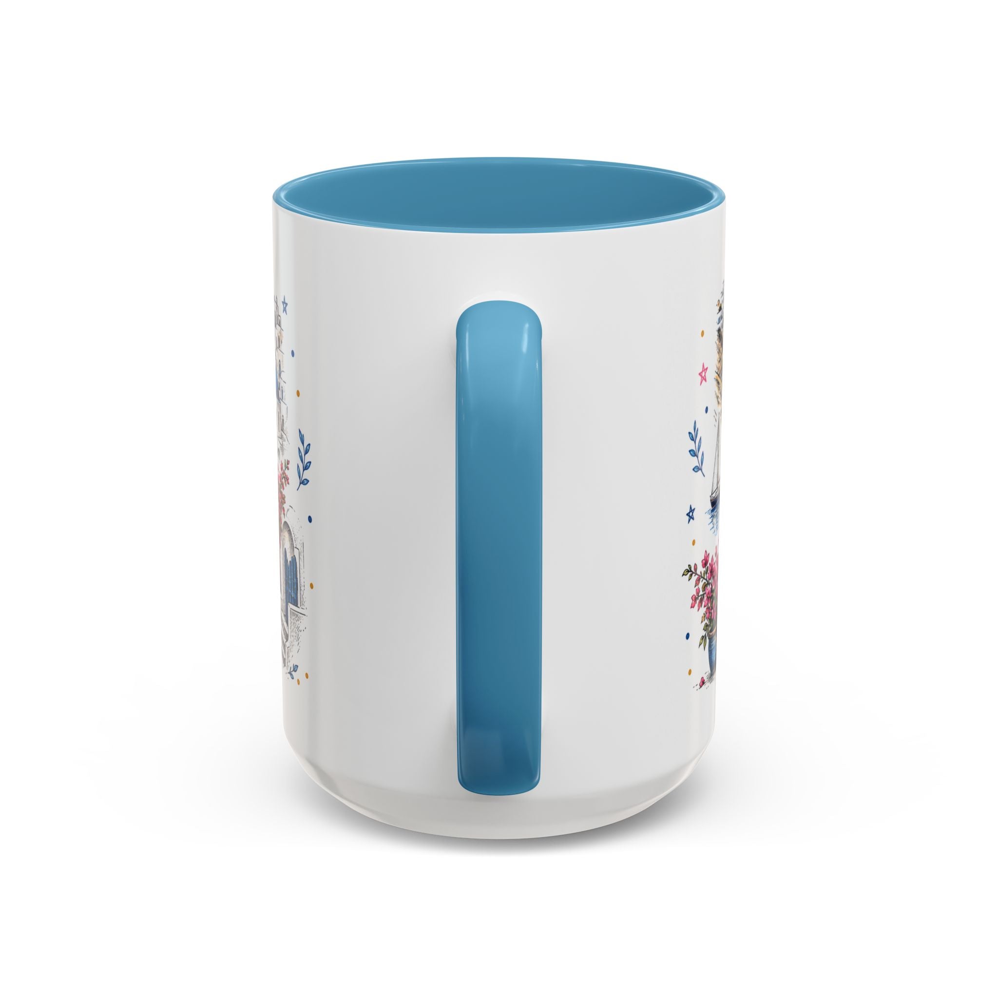 Santorini Coffee Mug | Travel Destination Souvenir Gift | Accent Color Ceramic 11oz 15oz