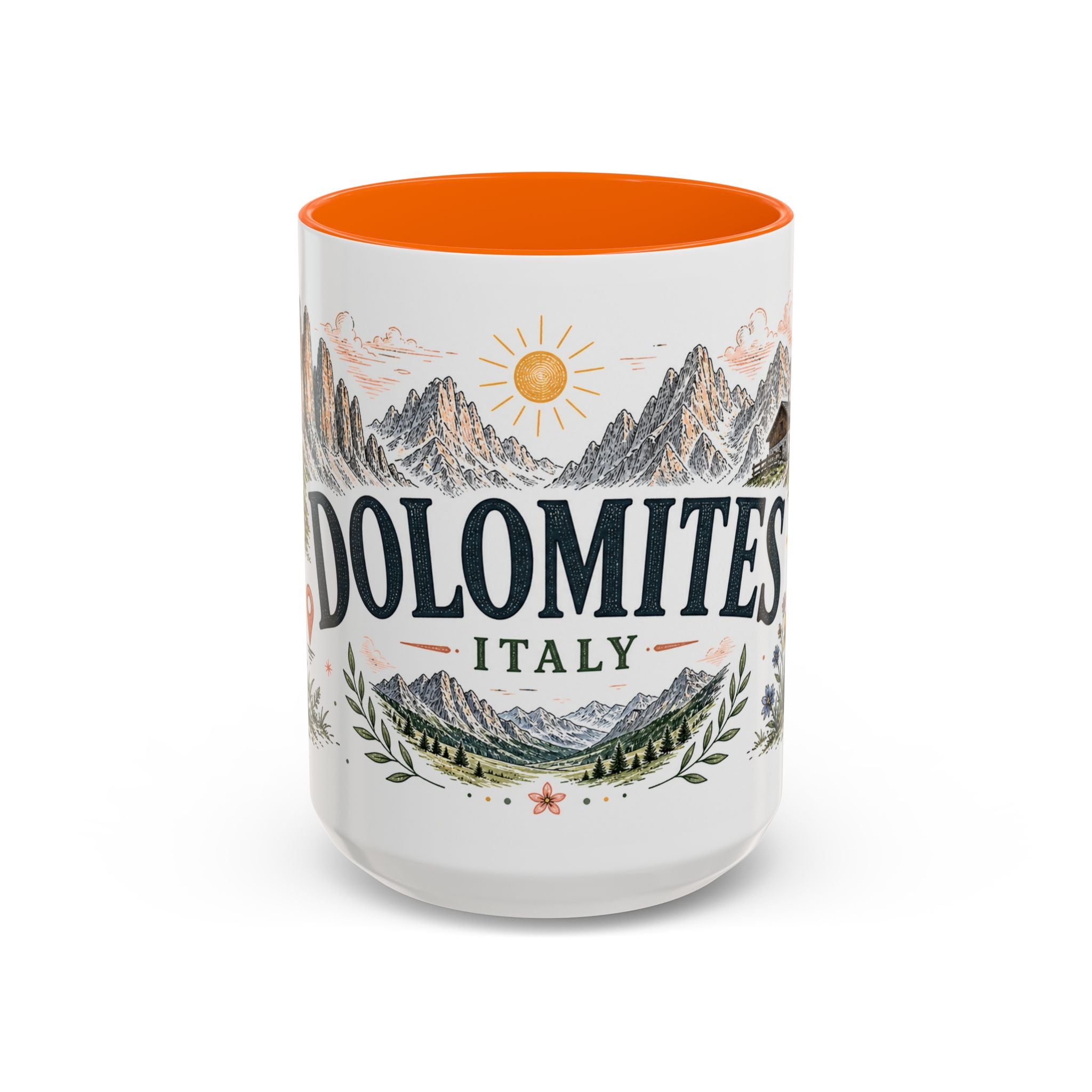 Dolomites Coffee Mug | Travel Destination Souvenir Gift | Accent Color Ceramic 11oz 15oz