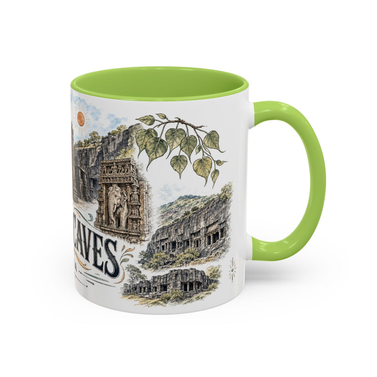 Ellora Caves Mug, India Travel Souvenir, Bucket List Gift, Accent Ceramic Coffee Mug 11oz 15oz