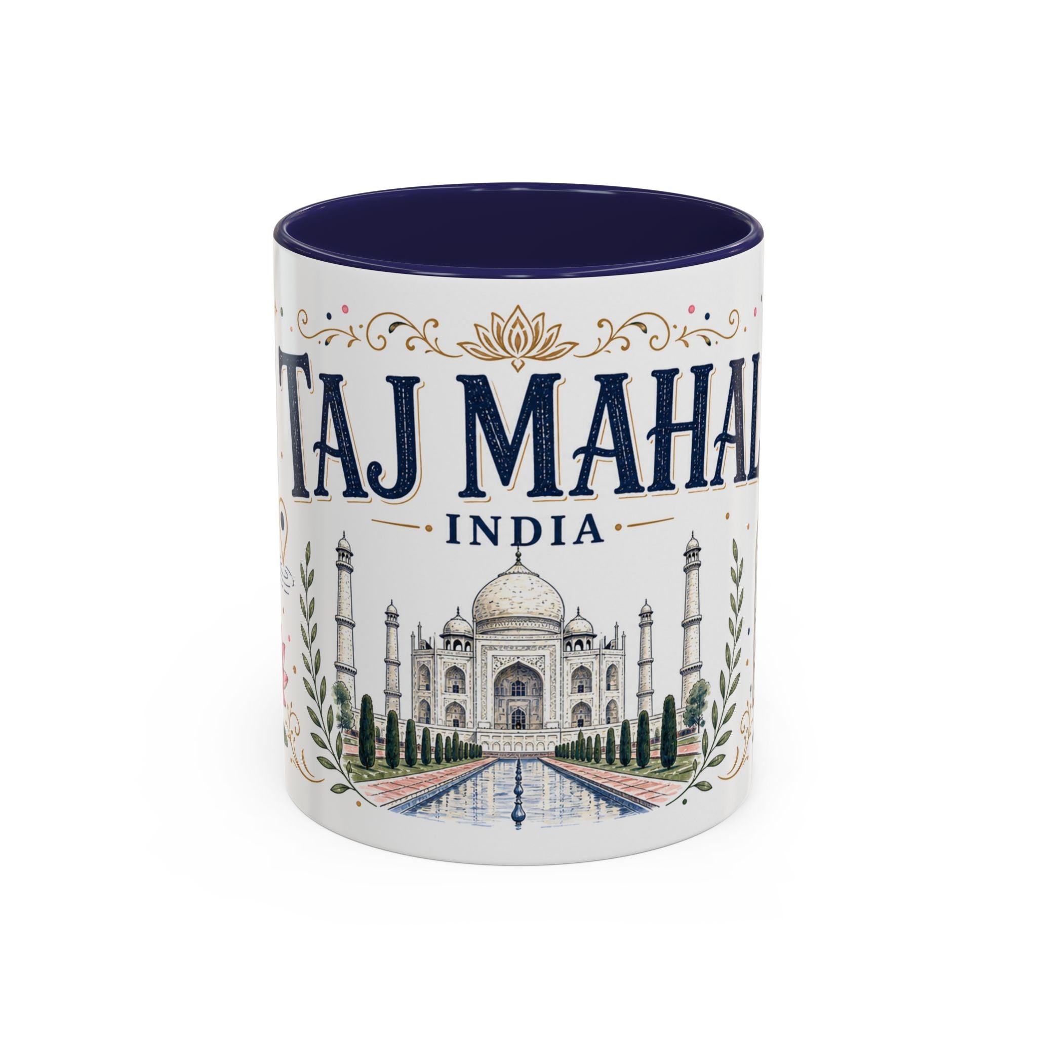 Taj Mahal Coffee Mug | Travel Destination Souvenir Gift | Accent Color Ceramic 11oz 15oz