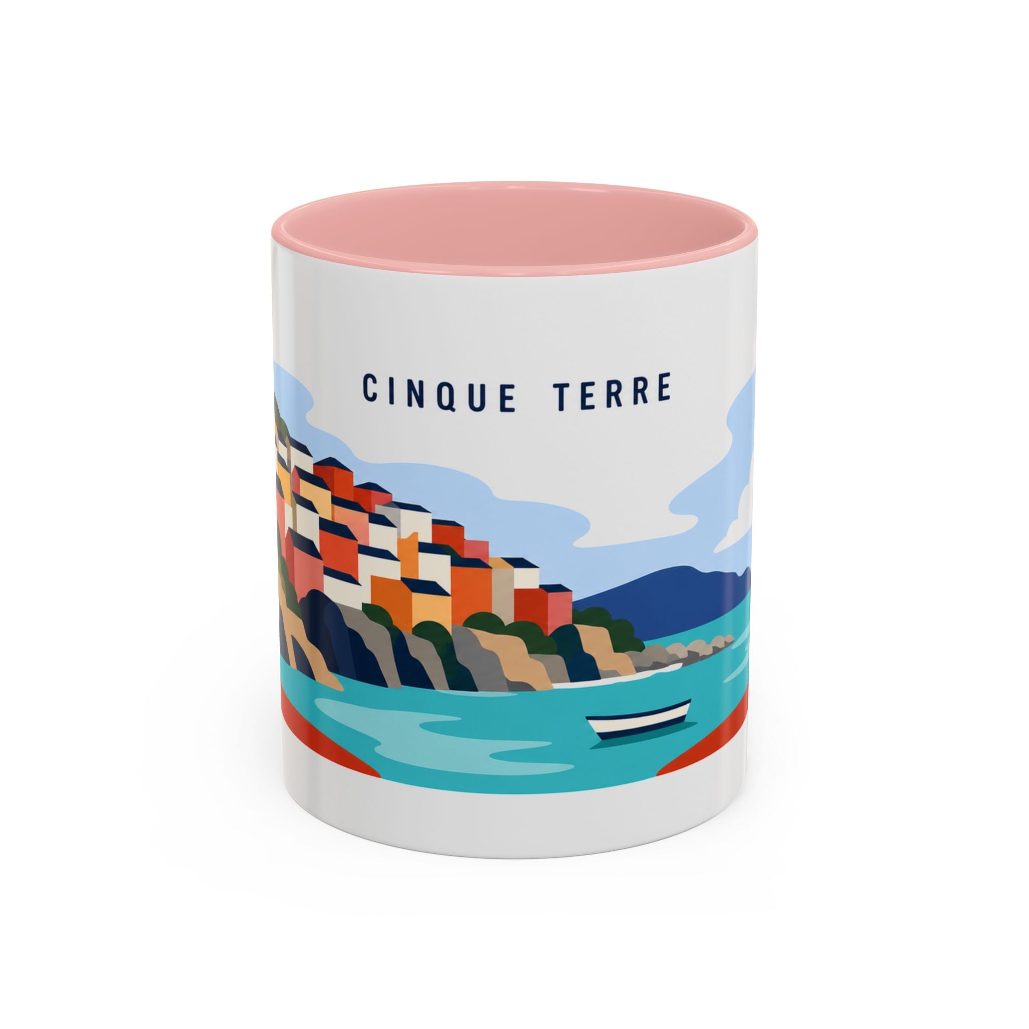 Cinque Terre Coffee Mug | Travel Destination Souvenir Gift | Accent Color Ceramic 11oz 15oz