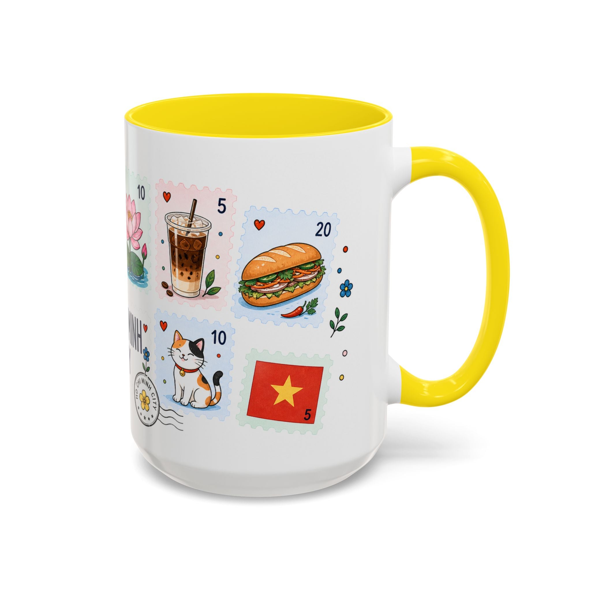 Ho Chi Minh City Coffee Mug | Postage Stamp Collage Mug | Travel Souvenir Accent Cup 11oz 15oz