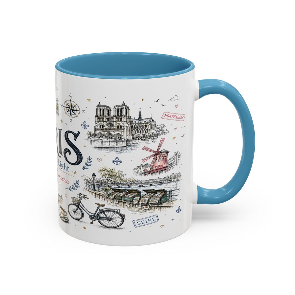 Paris Coffee Mug | France Souvenir Travel Gift | Accent Color Ceramic 11oz 15oz