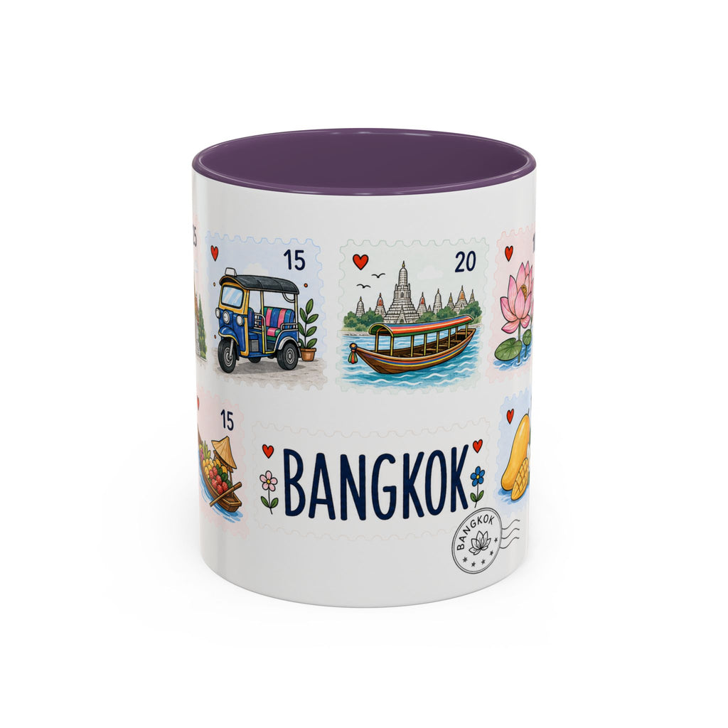 Bangkok Coffee Mug | Postage Stamp Collage Mug | Travel Souvenir Accent Cup 11oz 15oz
