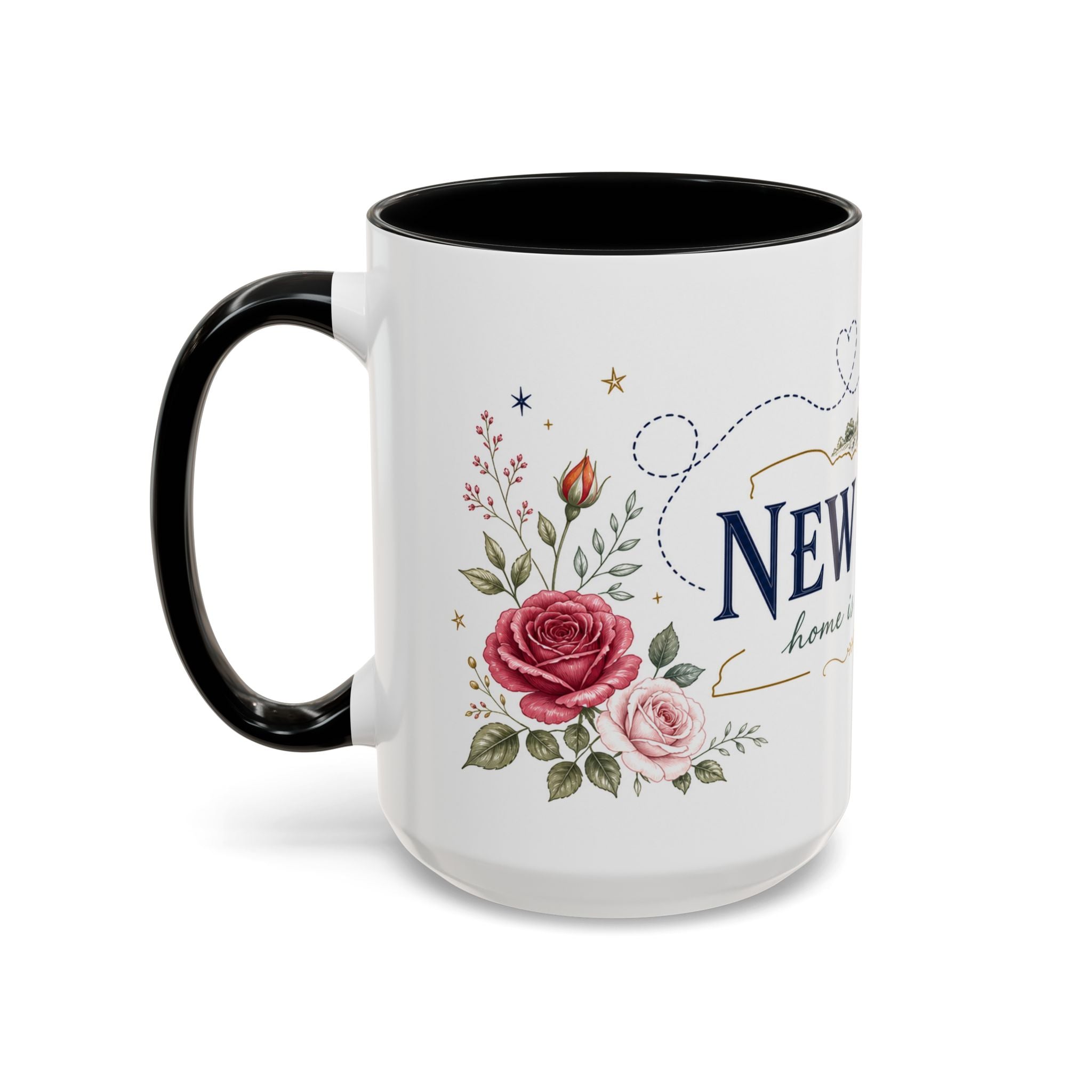 New York State Map Mug | Botanical Rose Accents, Long Distance Friendship Gift