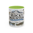 Rocky Mountain Coffee Mug | National Park Hiking Camping Gift | Accent Color Ceramic 11oz 15oz