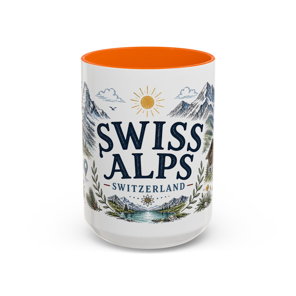 Swiss Alps Coffee Mug | Travel Destination Souvenir Gift | Accent Color Ceramic 11oz 15oz
