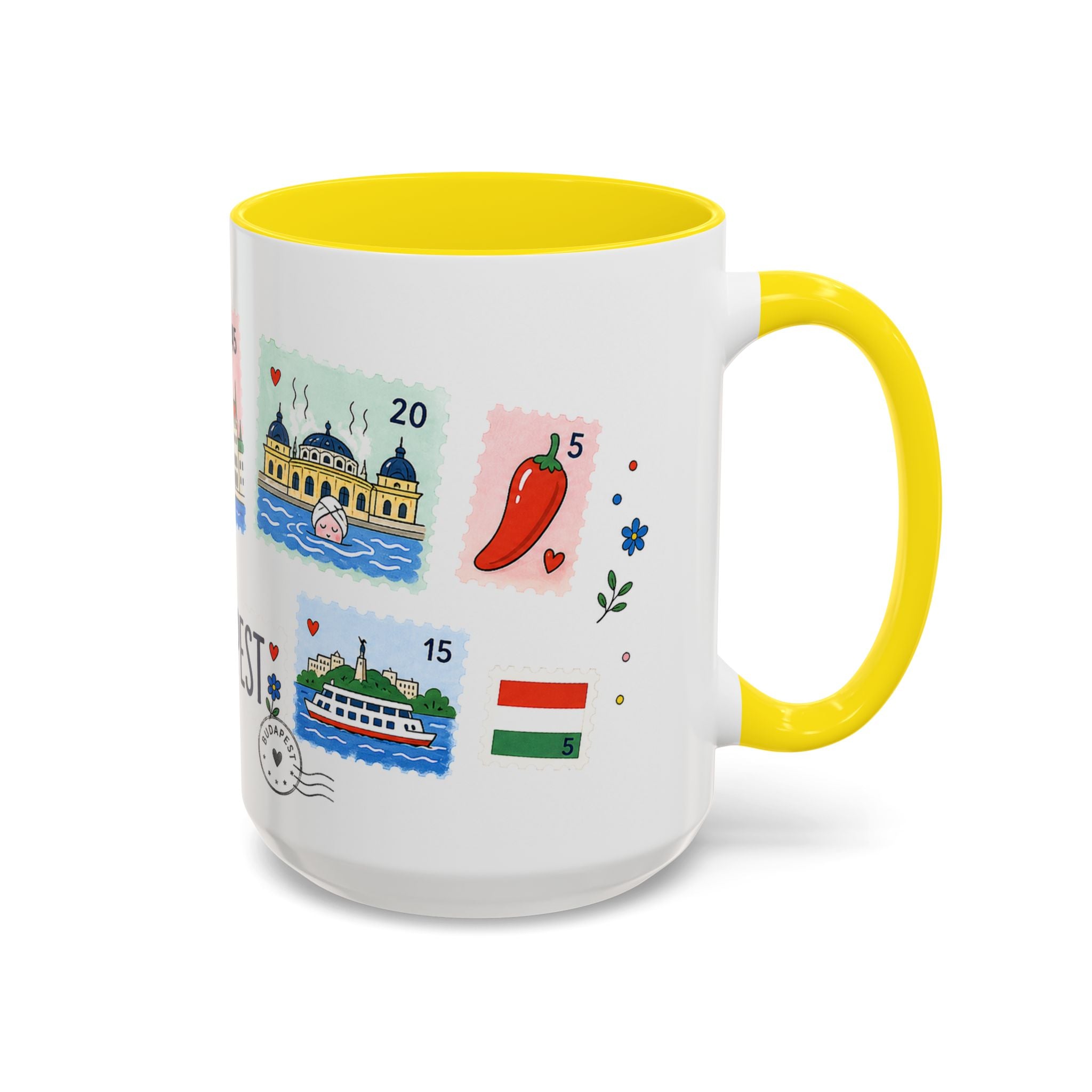 Budapest Coffee Mug | Postage Stamp Collage Mug | Travel Souvenir Accent Cup 11oz 15oz