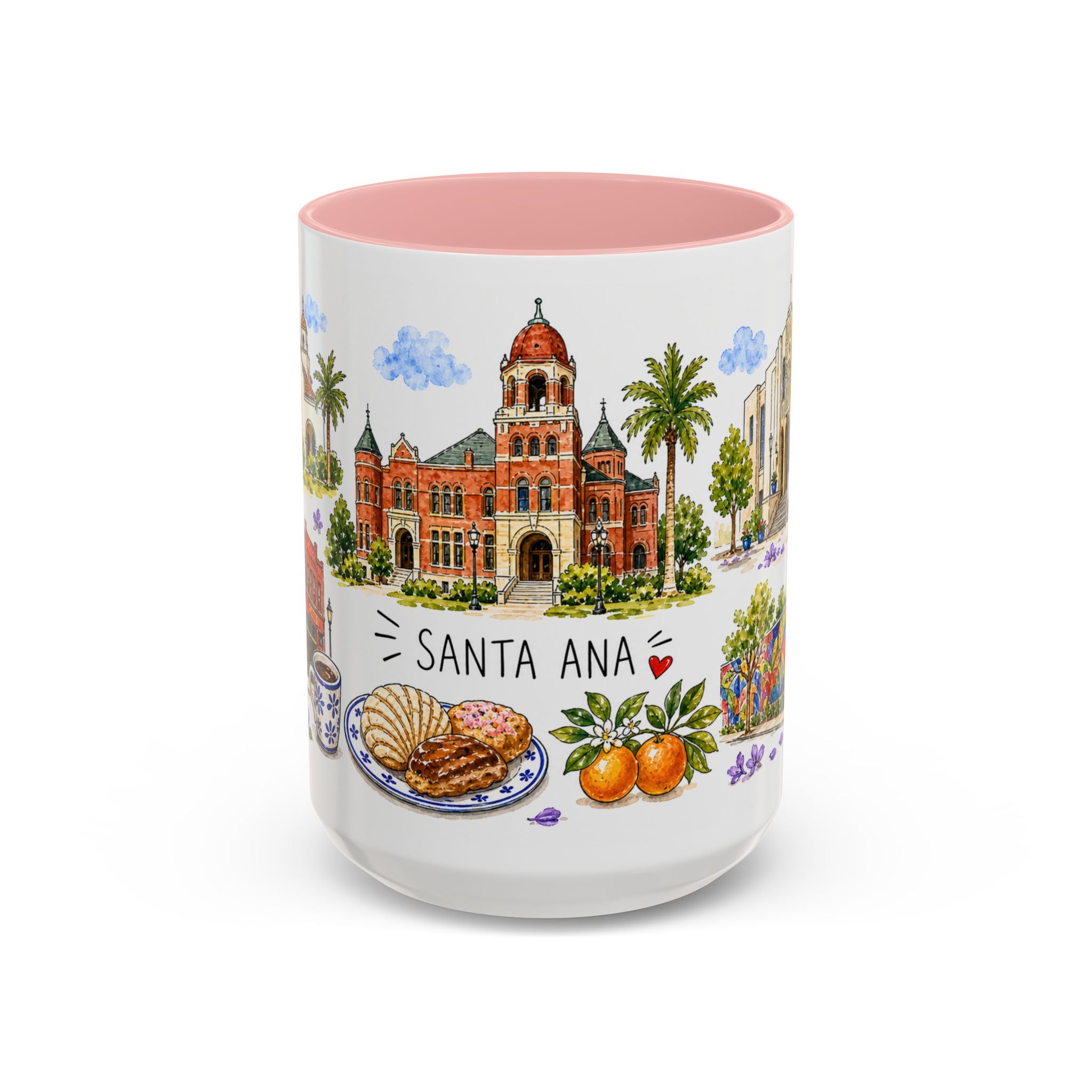 Santa Ana Illustrated Travel Mug | City Souvenir Accent Coffee Mug | 11oz 15oz Ceramic Cup