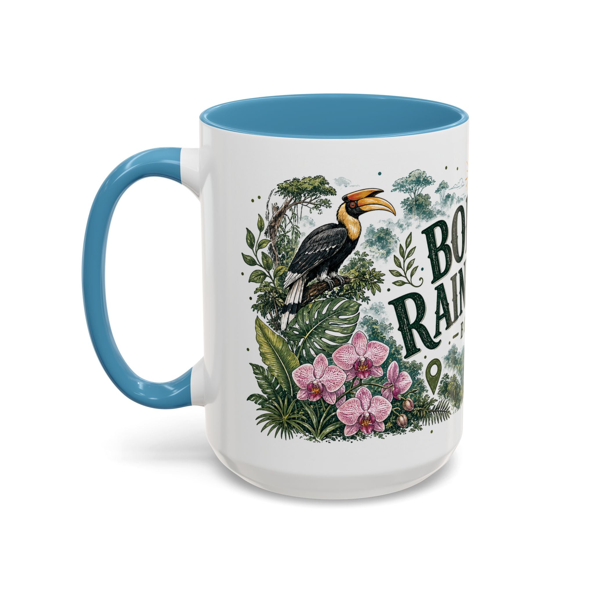 Borneo Rainforest Coffee Mug | Travel Destination Souvenir Gift | Accent Color Ceramic 11oz 15oz