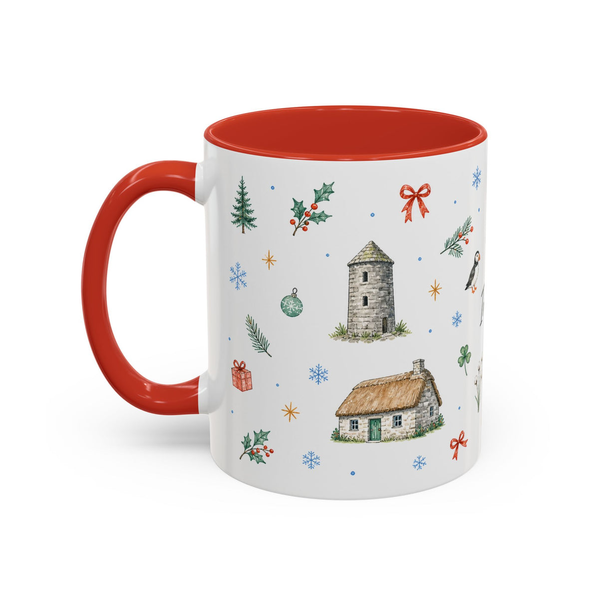 Ireland Christmas Mug | Watercolor Travel Souvenir | Holiday Gift | Accent Ceramic Coffee Cup 11oz 15oz