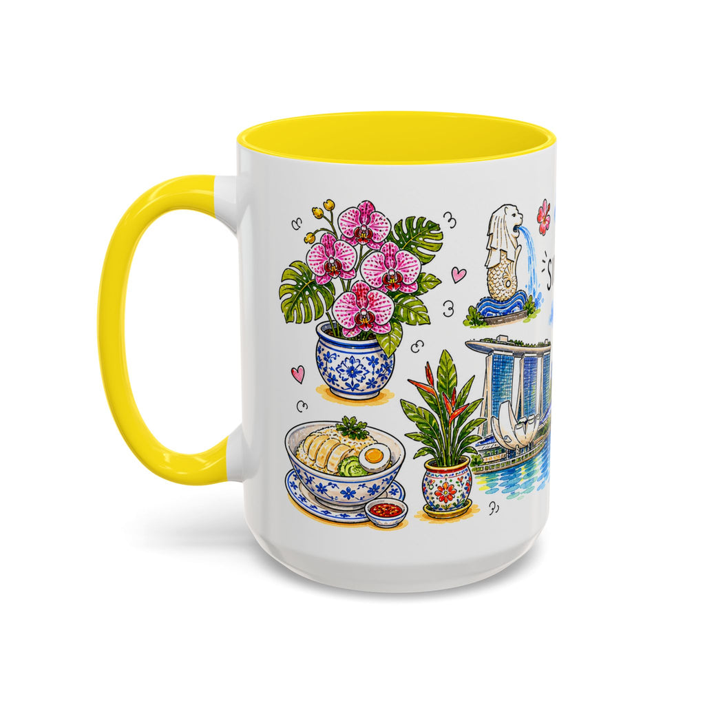 Singapore Illustrated Travel Mug | City Souvenir Accent Coffee Mug | 11oz 15oz Ceramic Cup