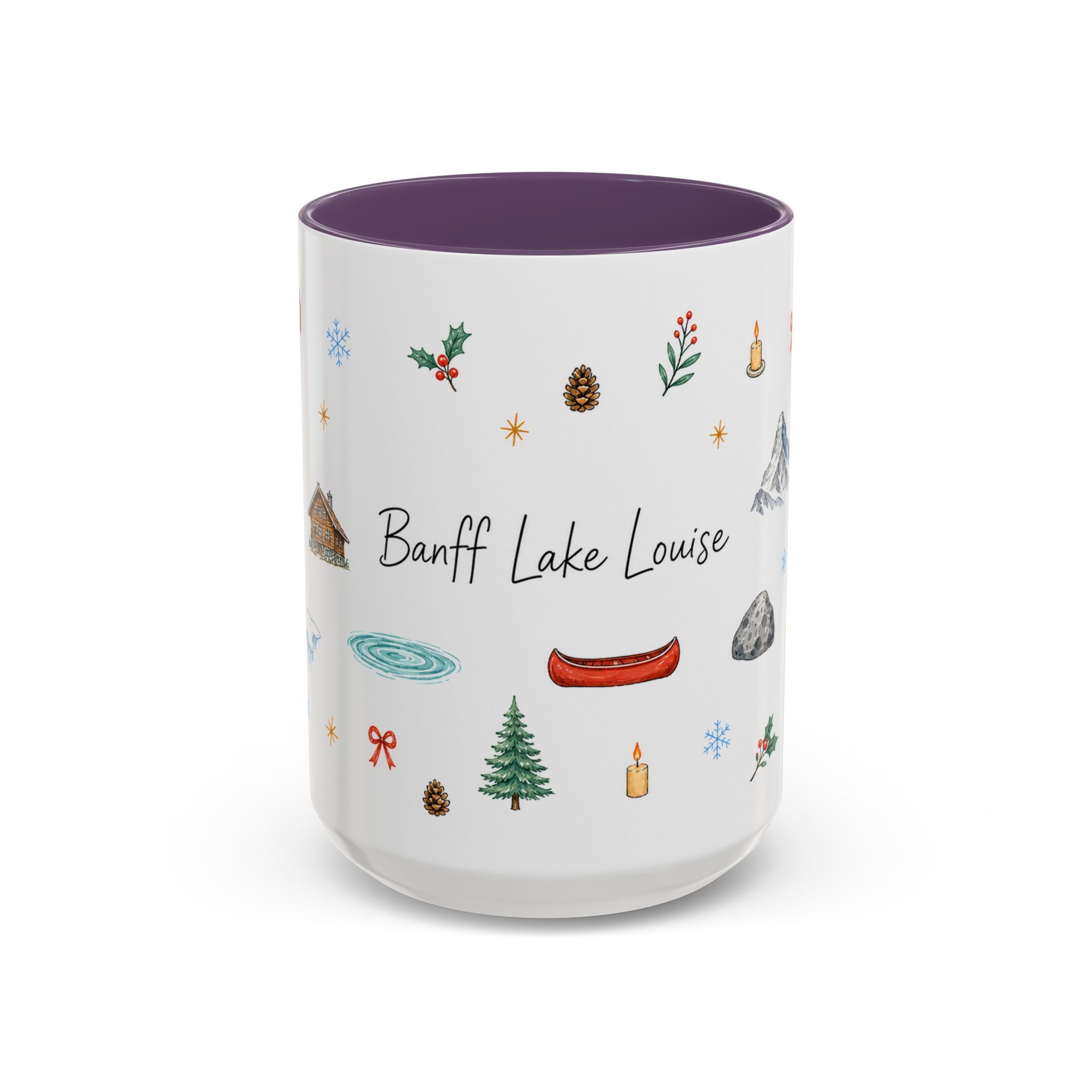 Banff Lake Louise Christmas Mug | Watercolor Travel Souvenir | Holiday Gift | Accent Ceramic Coffee Cup 11oz 15oz
