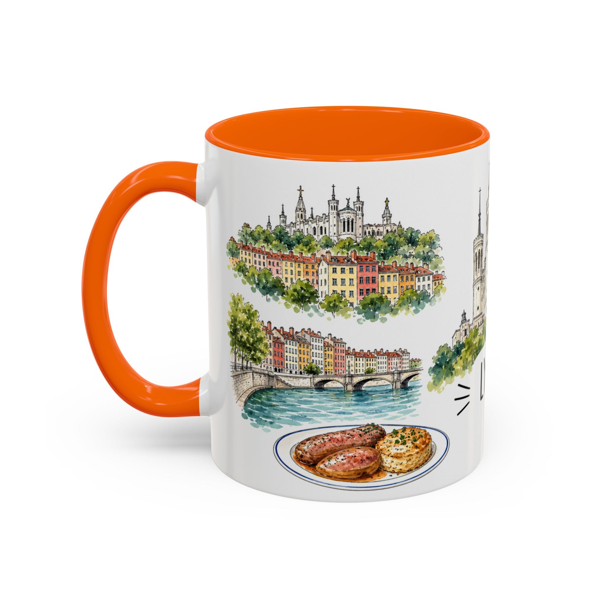 Lyon Illustrated Travel Mug | City Souvenir Accent Coffee Mug | 11oz 15oz Ceramic Cup
