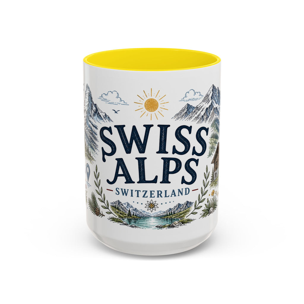 Swiss Alps Coffee Mug | Travel Destination Souvenir Gift | Accent Color Ceramic 11oz 15oz