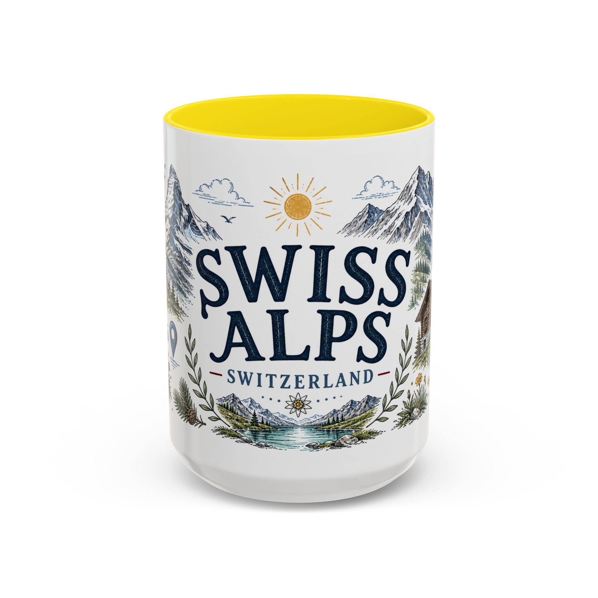 Swiss Alps Coffee Mug | Travel Destination Souvenir Gift | Accent Color Ceramic 11oz 15oz