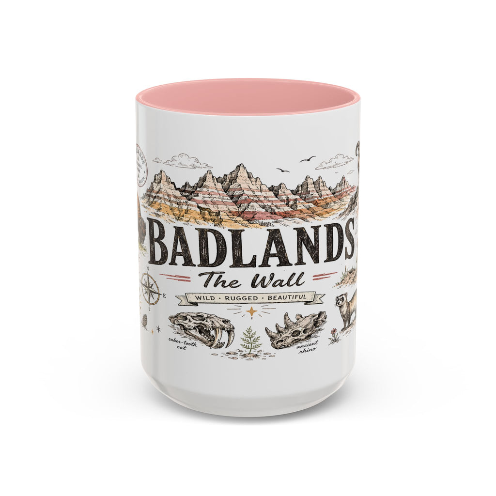 Badlands National Park Coffee Mug | South Dakota Prairie Fossil Hiking Gift | Accent Color Ceramic 11oz 15oz