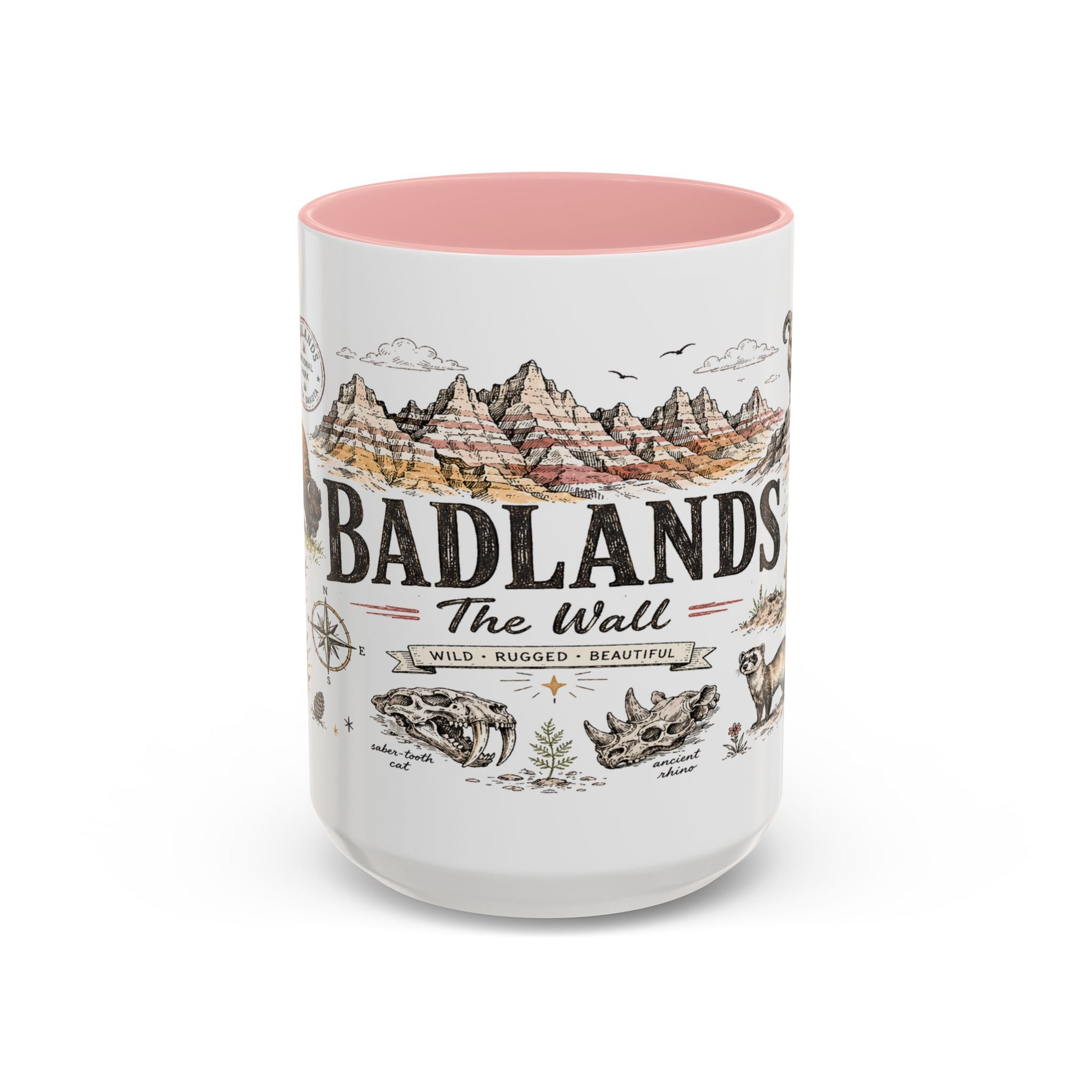 Badlands National Park Coffee Mug | South Dakota Prairie Fossil Hiking Gift | Accent Color Ceramic 11oz 15oz