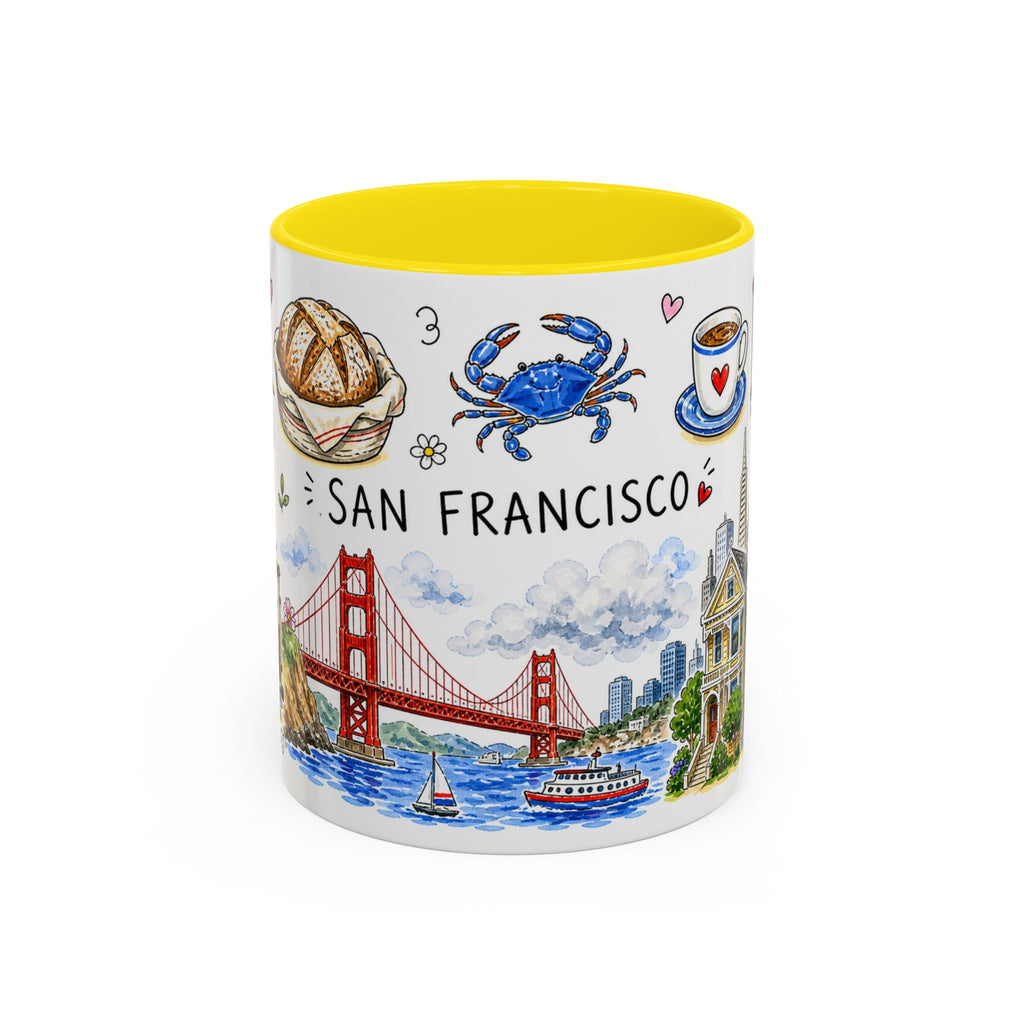 San Francisco Illustrated Travel Mug | City Souvenir Accent Coffee Mug | 11oz 15oz Ceramic Cup