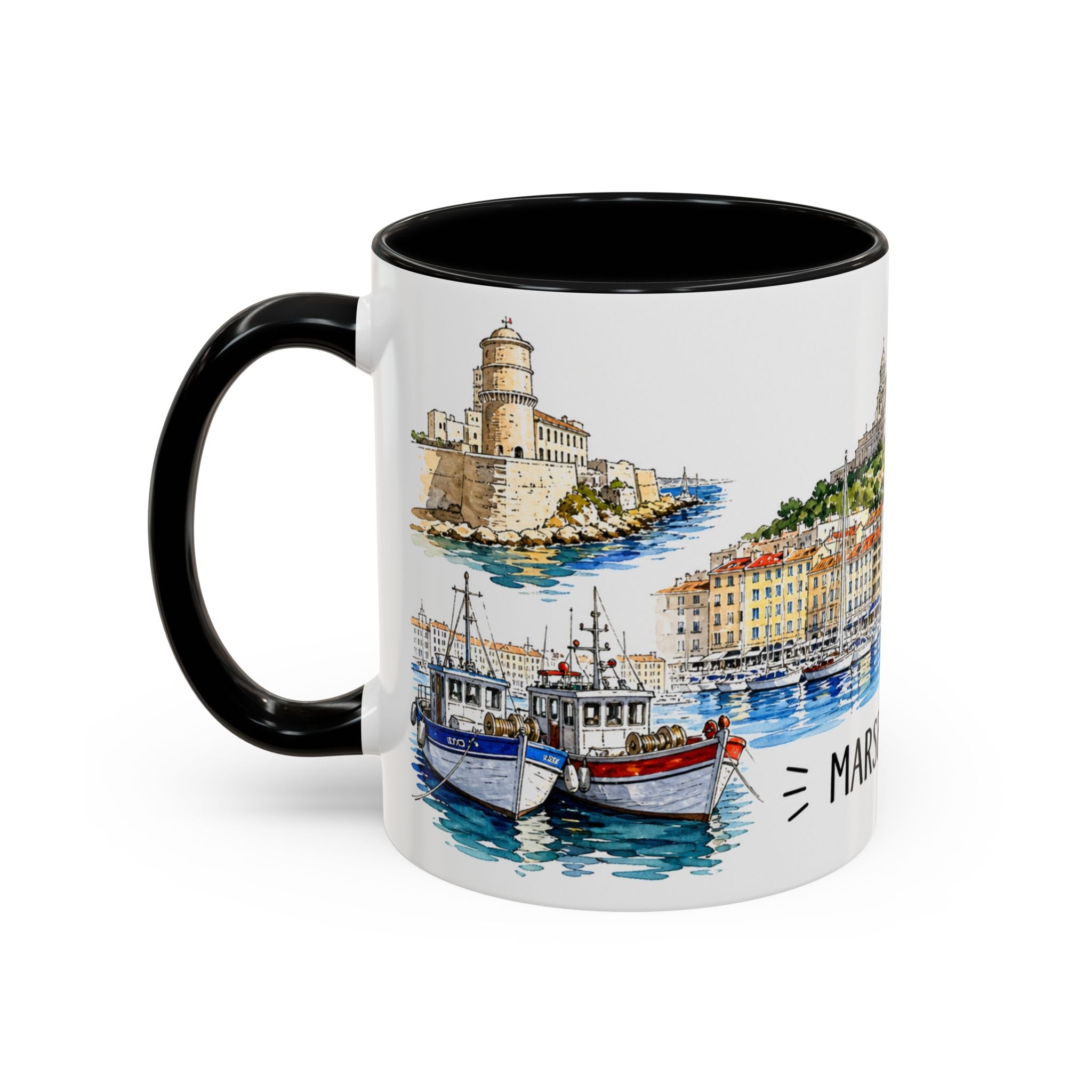 Marseille Illustrated Travel Mug | City Souvenir Accent Coffee Mug | 11oz 15oz Ceramic Cup