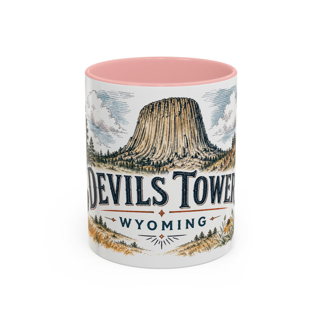 Devils Tower Mug, Wyoming Travel Souvenir, Bucket List Gift, Accent Ceramic Coffee Mug 11oz 15oz