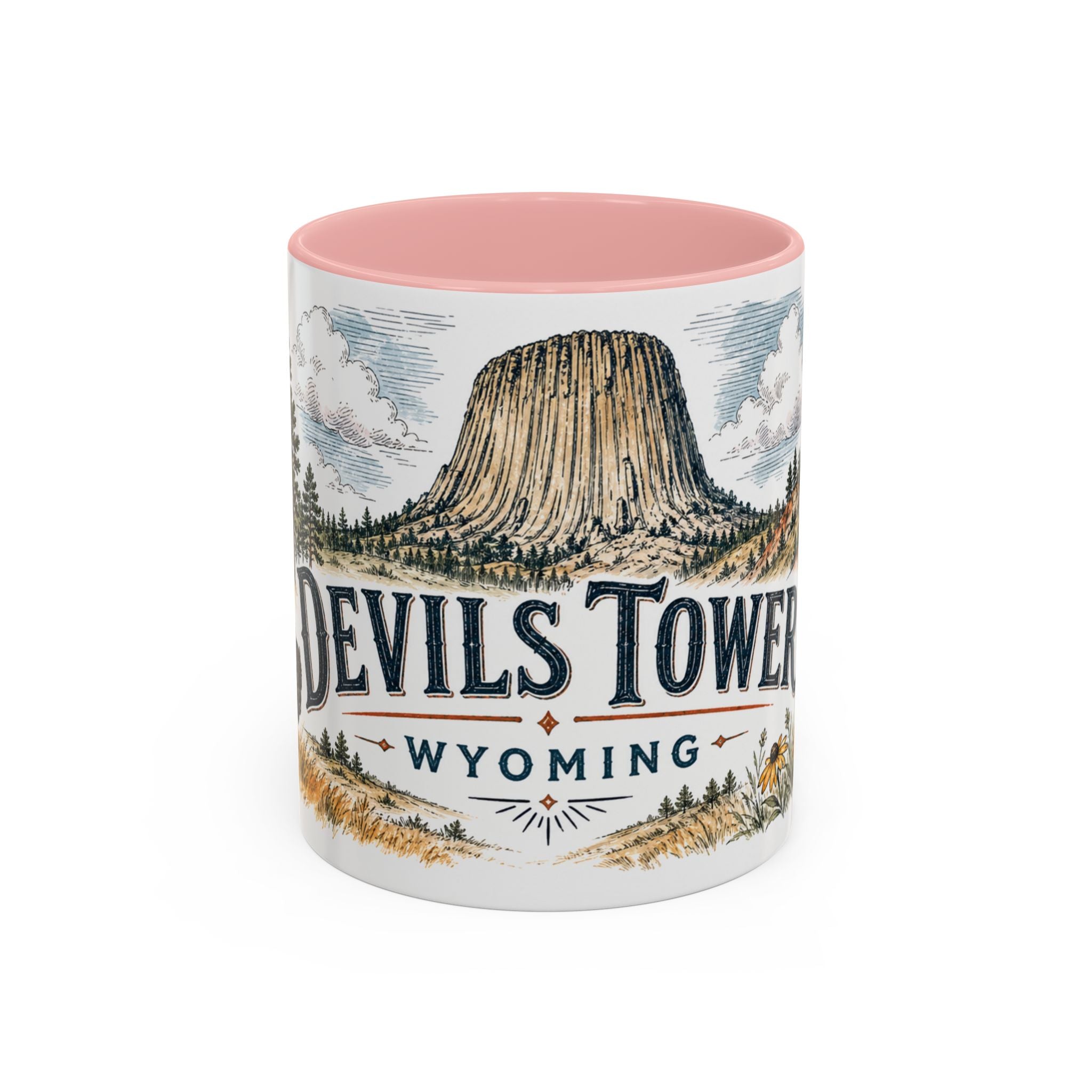 Devils Tower Mug, Wyoming Travel Souvenir, Bucket List Gift, Accent Ceramic Coffee Mug 11oz 15oz