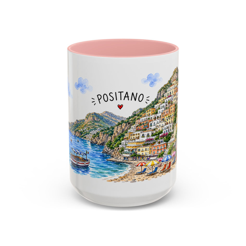 Positano Illustrated Travel Mug | Italy Souvenir Accent Coffee Mug | 11oz 15oz Ceramic Cup