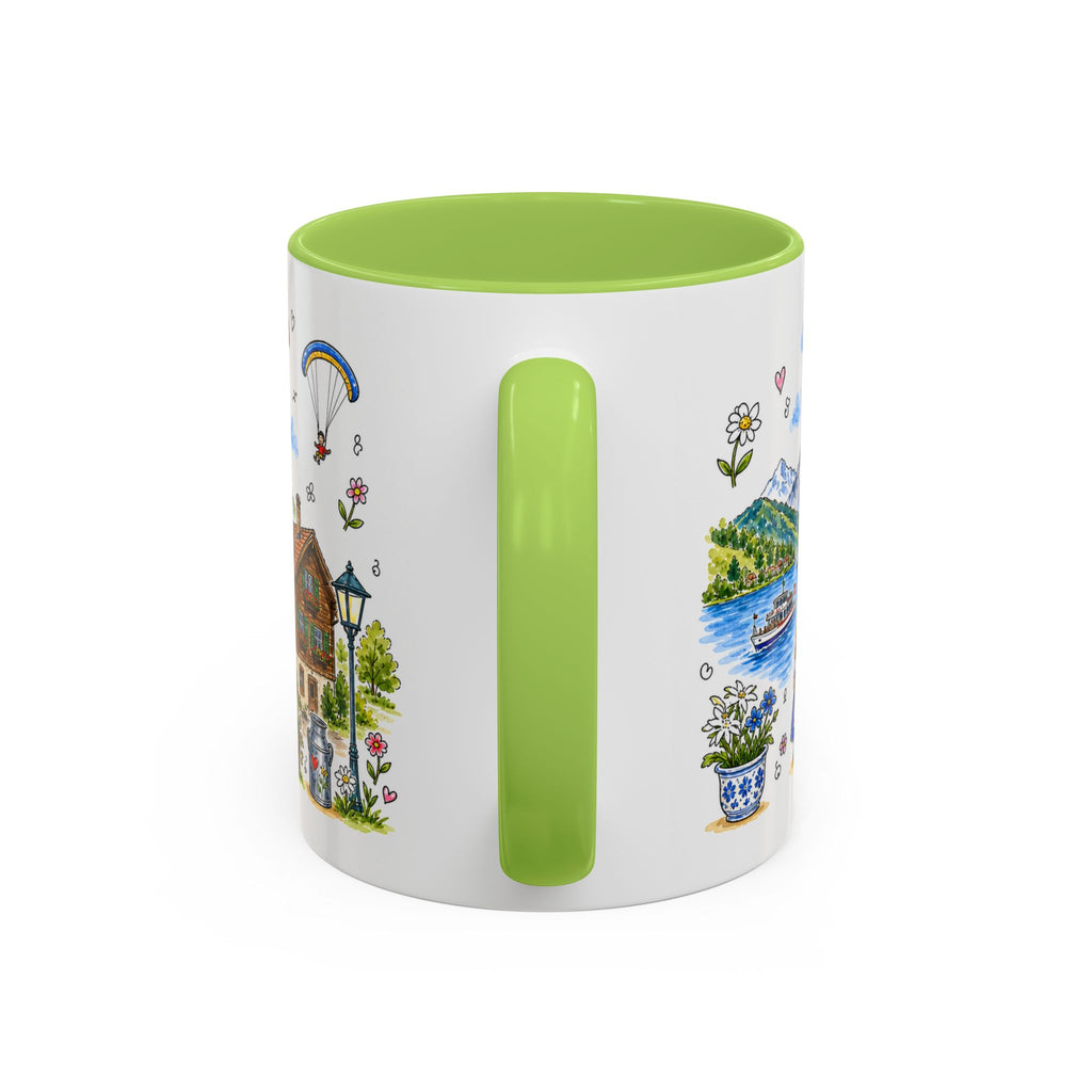 Interlaken Illustrated Travel Mug | Switzerland Souvenir Accent Coffee Mug | 11oz 15oz Ceramic Cup