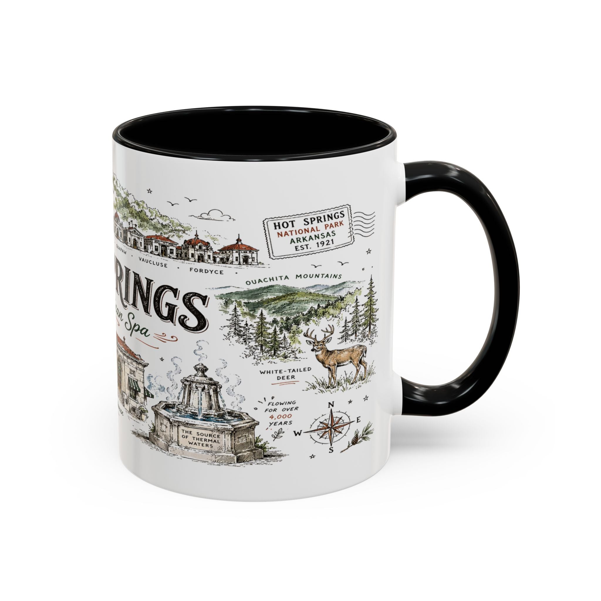 Hot Springs National Park Coffee Mug | Arkansas Thermal Spring Spa Gift | Accent Color Ceramic 11oz 15oz