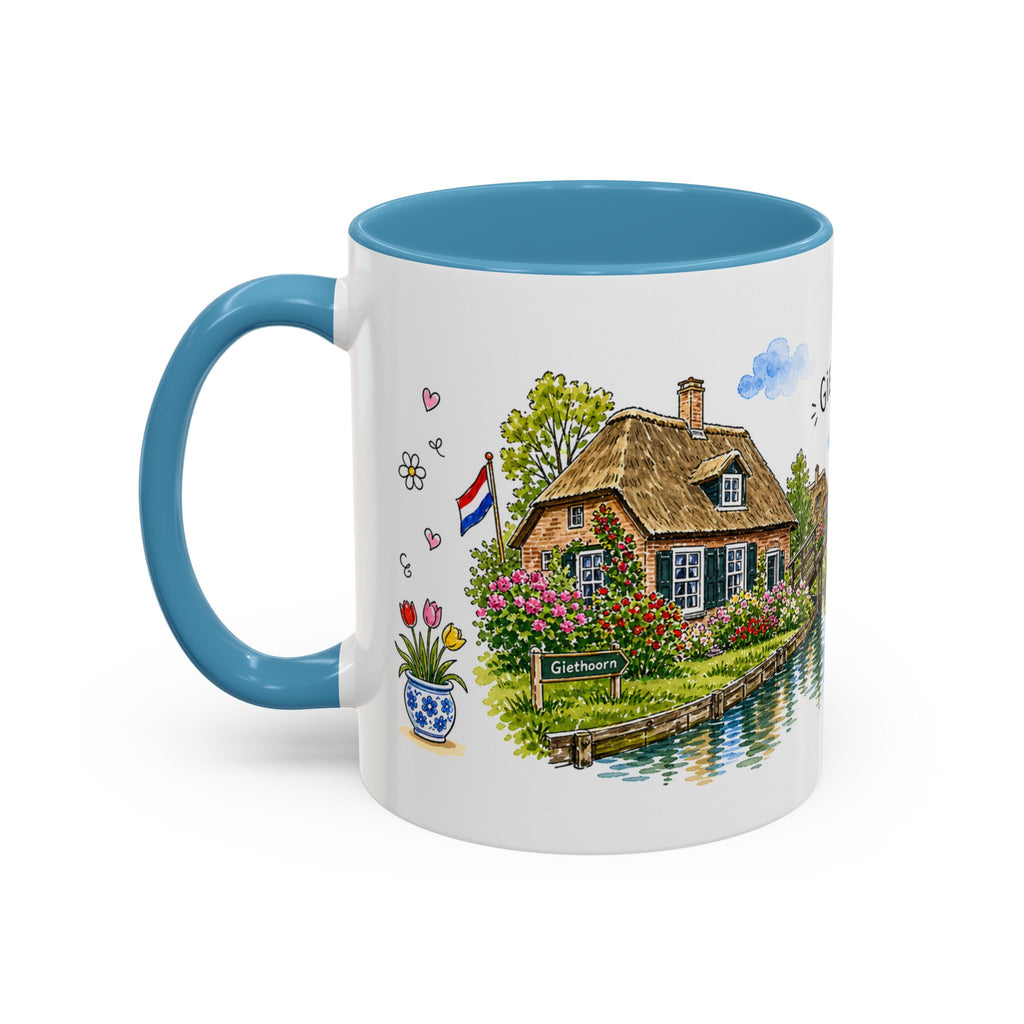 Giethoorn Illustrated Travel Mug | Netherlands Souvenir Accent Coffee Mug | 11oz 15oz Ceramic Cup