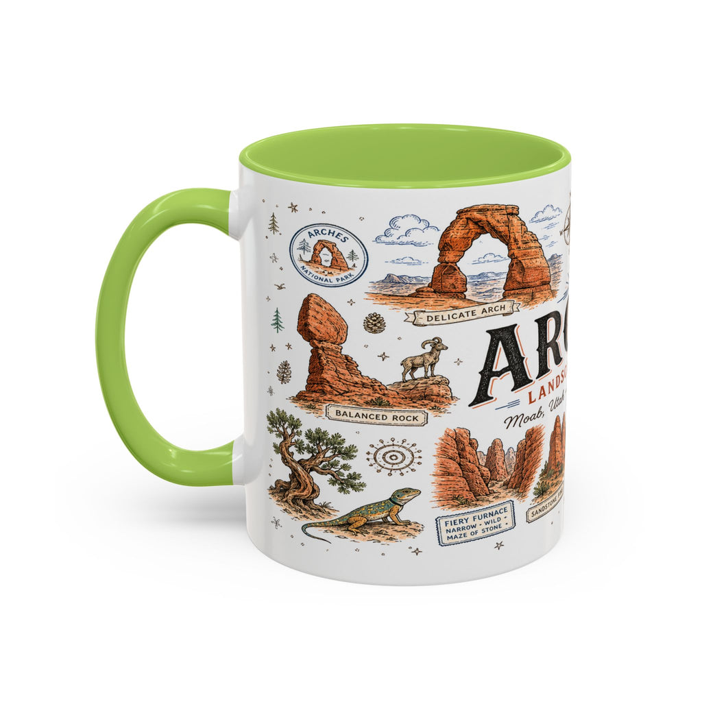 Arches Coffee Mug | National Park Hiking Utah Gift | Accent Color Ceramic 11oz 15oz