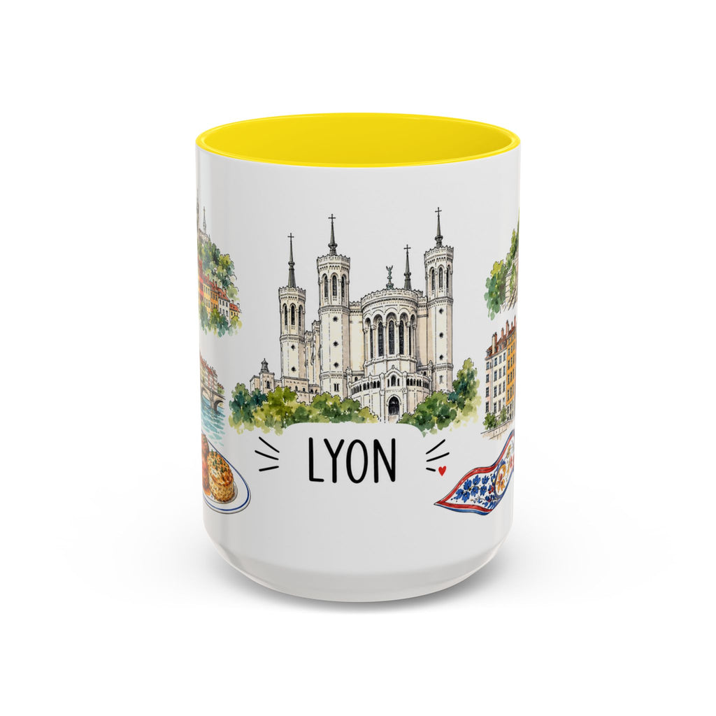 Lyon Illustrated Travel Mug | City Souvenir Accent Coffee Mug | 11oz 15oz Ceramic Cup