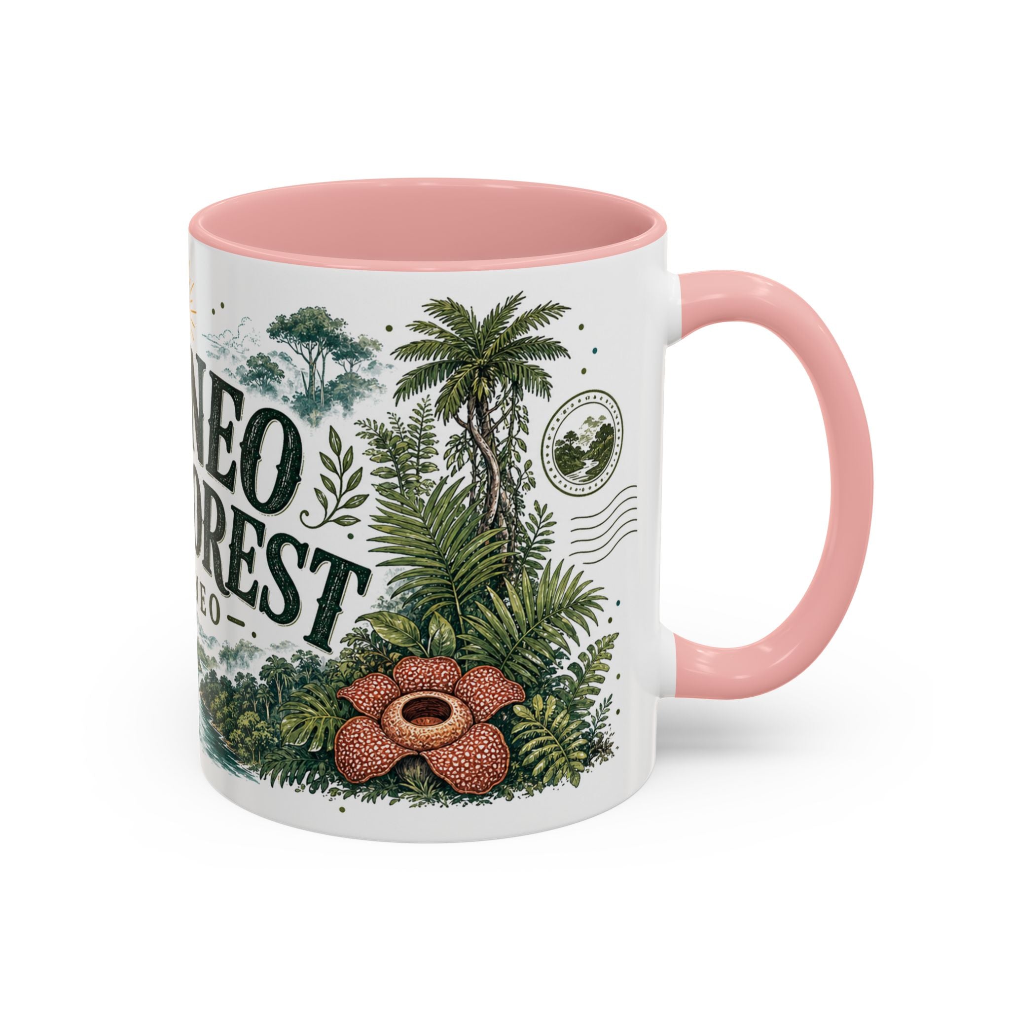 Borneo Rainforest Coffee Mug | Travel Destination Souvenir Gift | Accent Color Ceramic 11oz 15oz