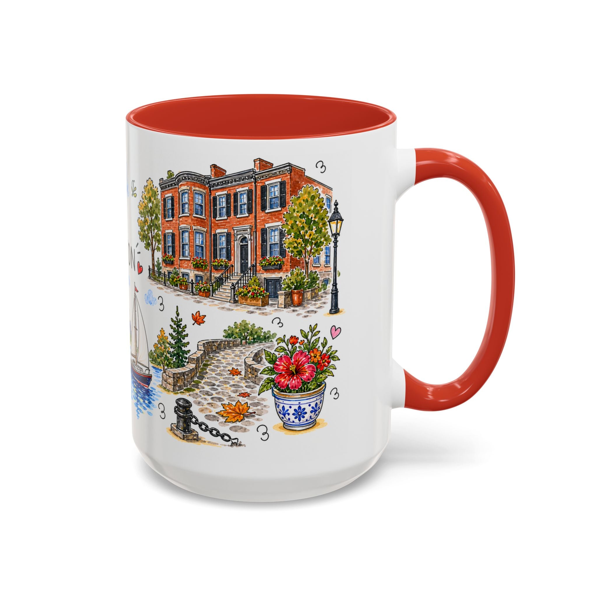 Boston Illustrated Travel Mug | City Souvenir Accent Coffee Mug | 11oz 15oz Ceramic Cup