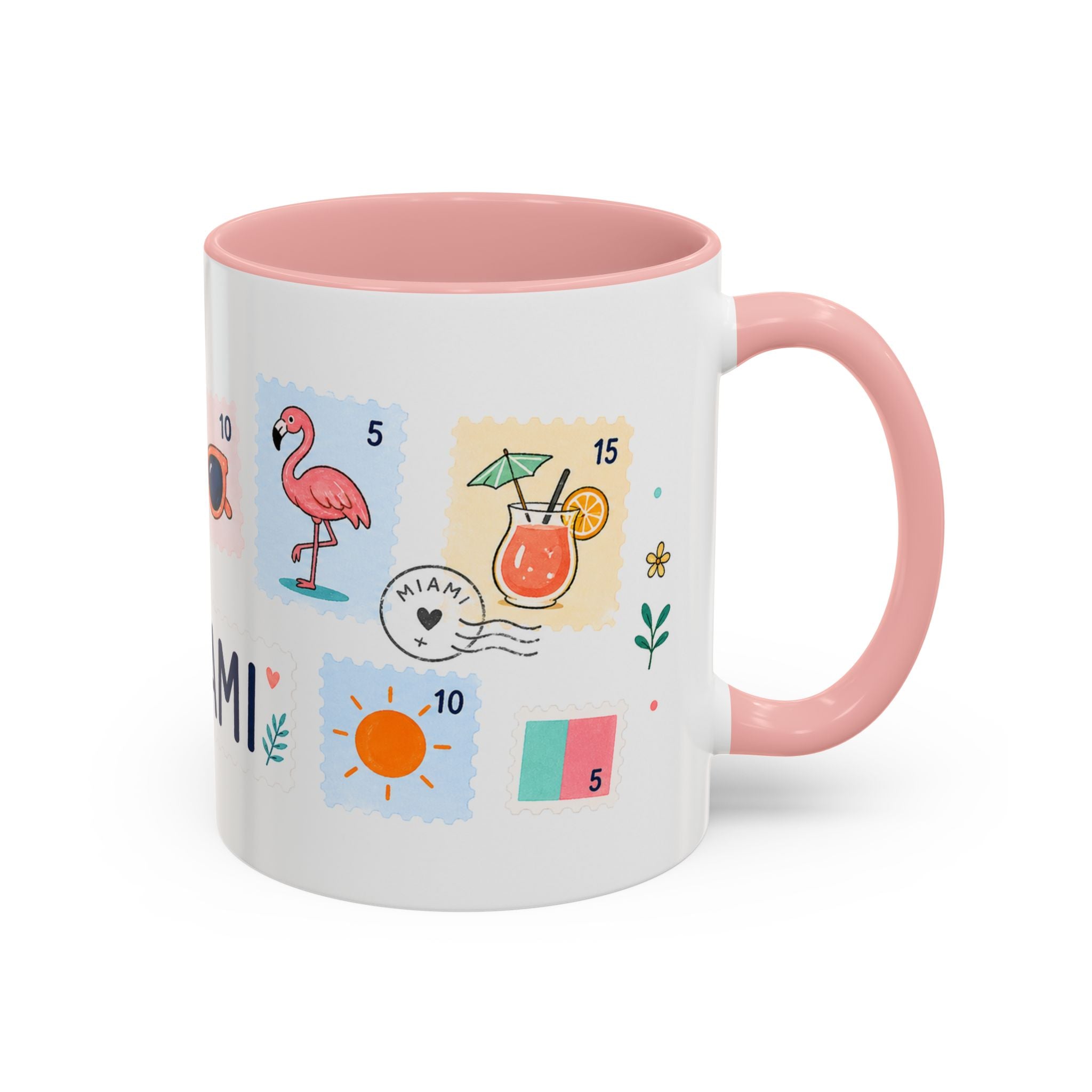 Miami Coffee Mug | Postage Stamp Collage Mug | Travel Souvenir Accent Cup 11oz 15oz