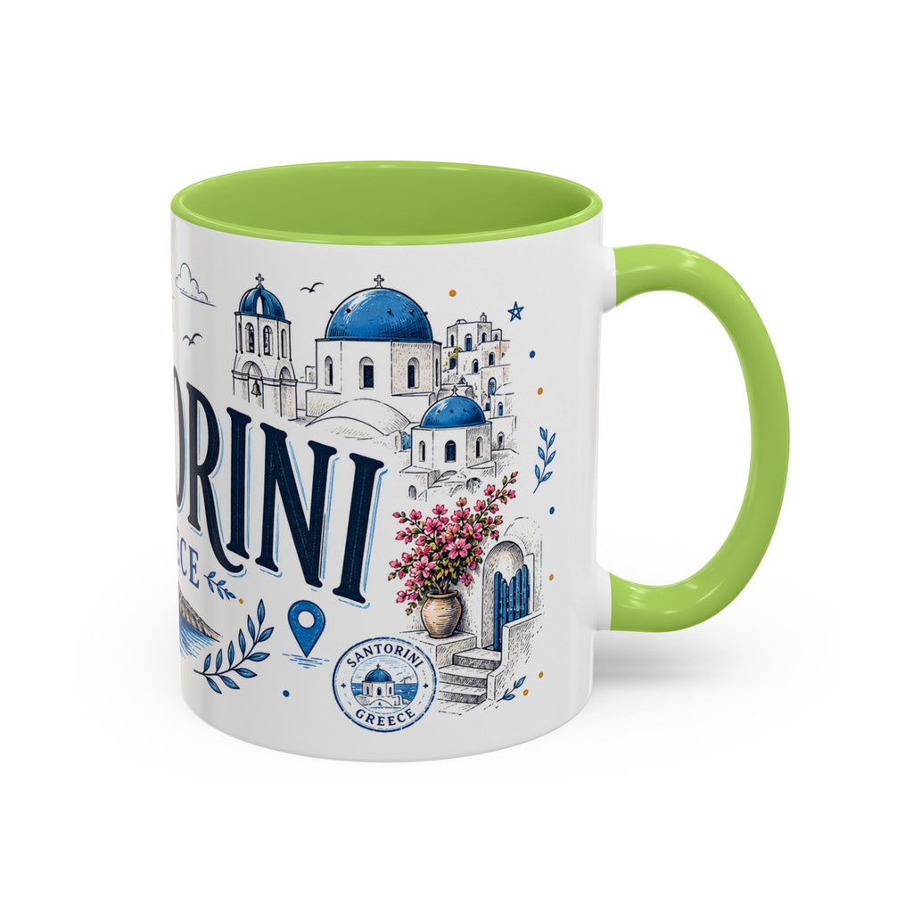 Santorini Coffee Mug | Travel Destination Souvenir Gift | Accent Color Ceramic 11oz 15oz
